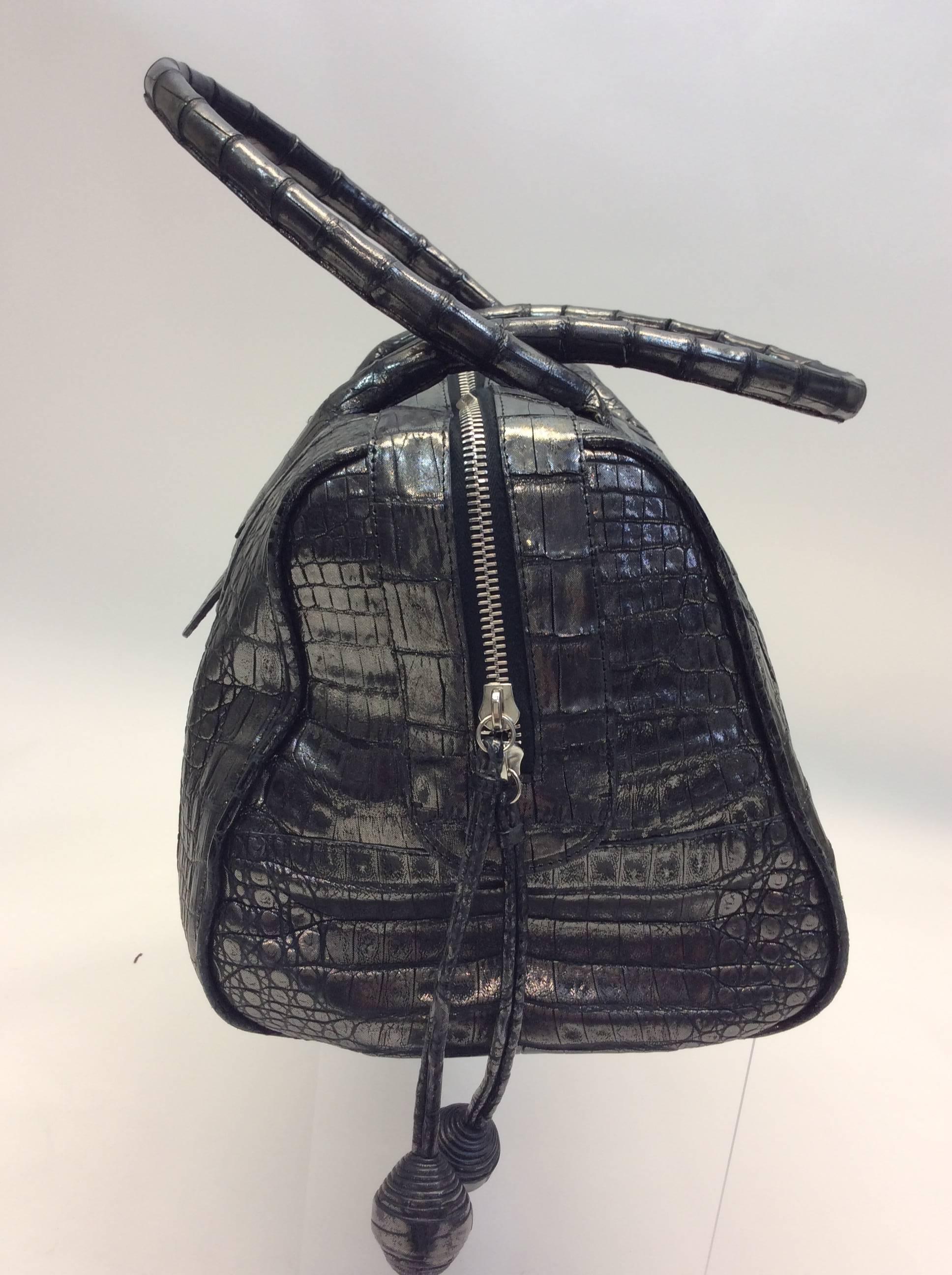 Nancy Gonzalez Silver Metallic Crocodile Handbag In Good Condition For Sale In Narberth, PA