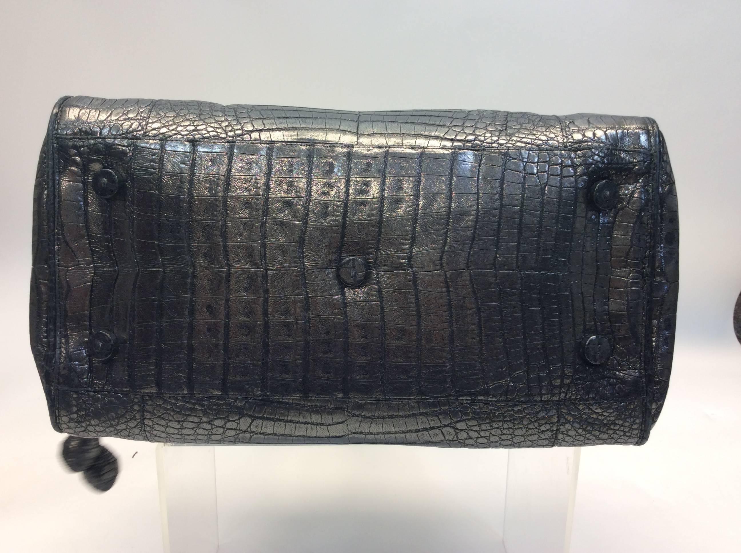 Women's or Men's Nancy Gonzalez Silver Metallic Crocodile Handbag For Sale