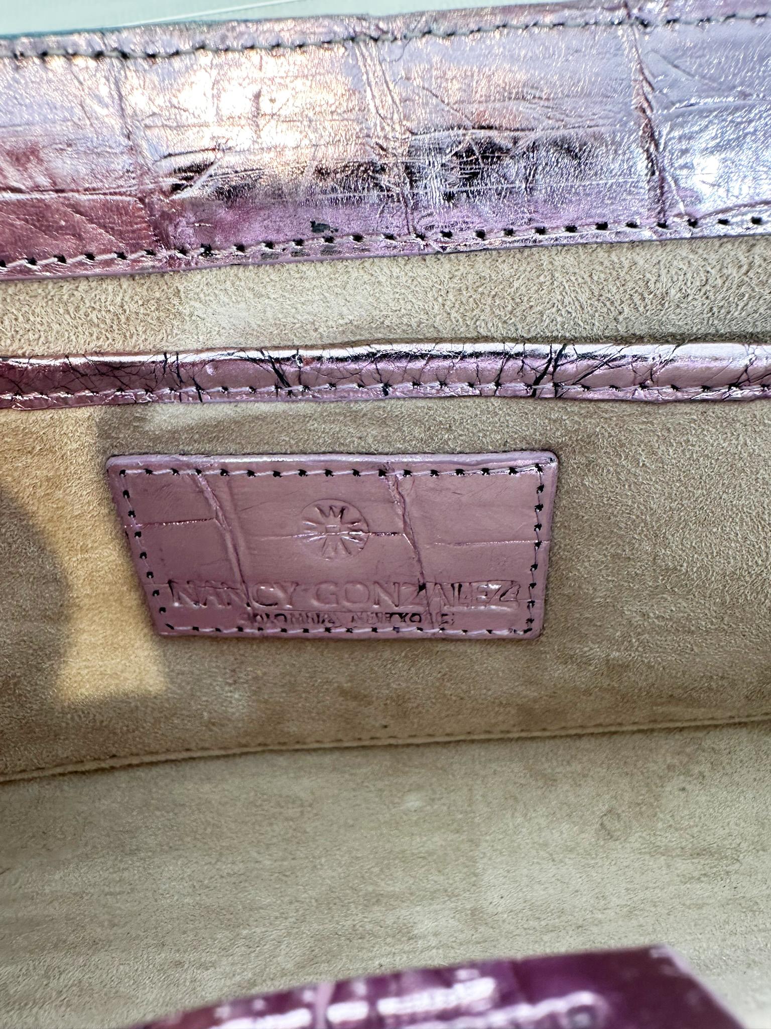 Nancy Gonzalez Sleek  Metallic Pink & Blue Crocodile Long Clutch Bag Hand Bag For Sale 5