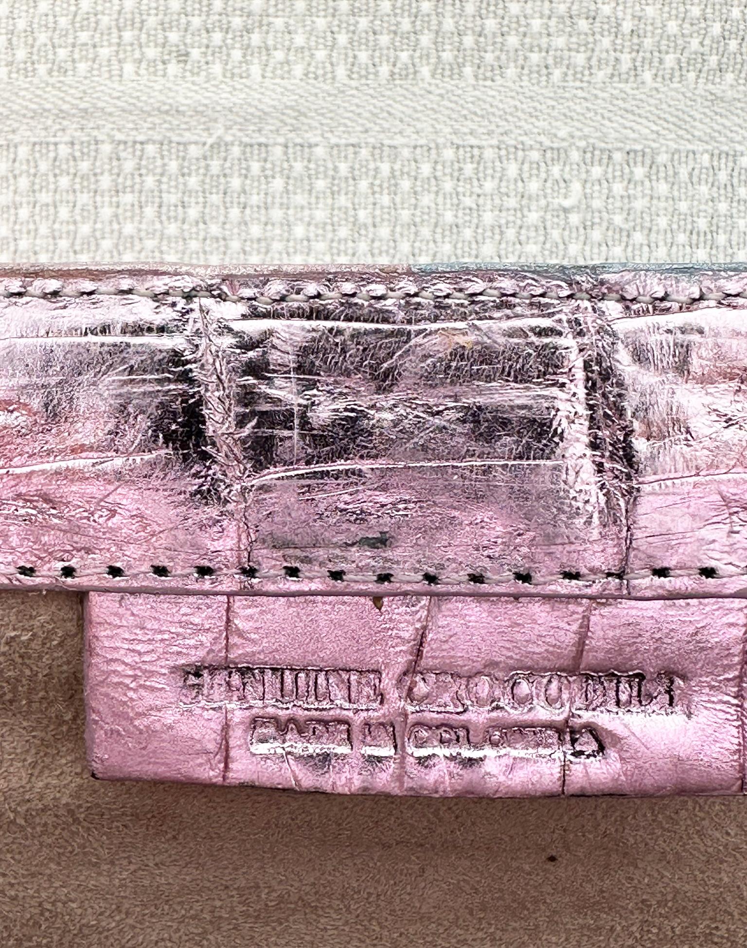 Nancy Gonzalez Sleek  Metallic Pink & Blue Crocodile Long Clutch Bag Hand Bag For Sale 6