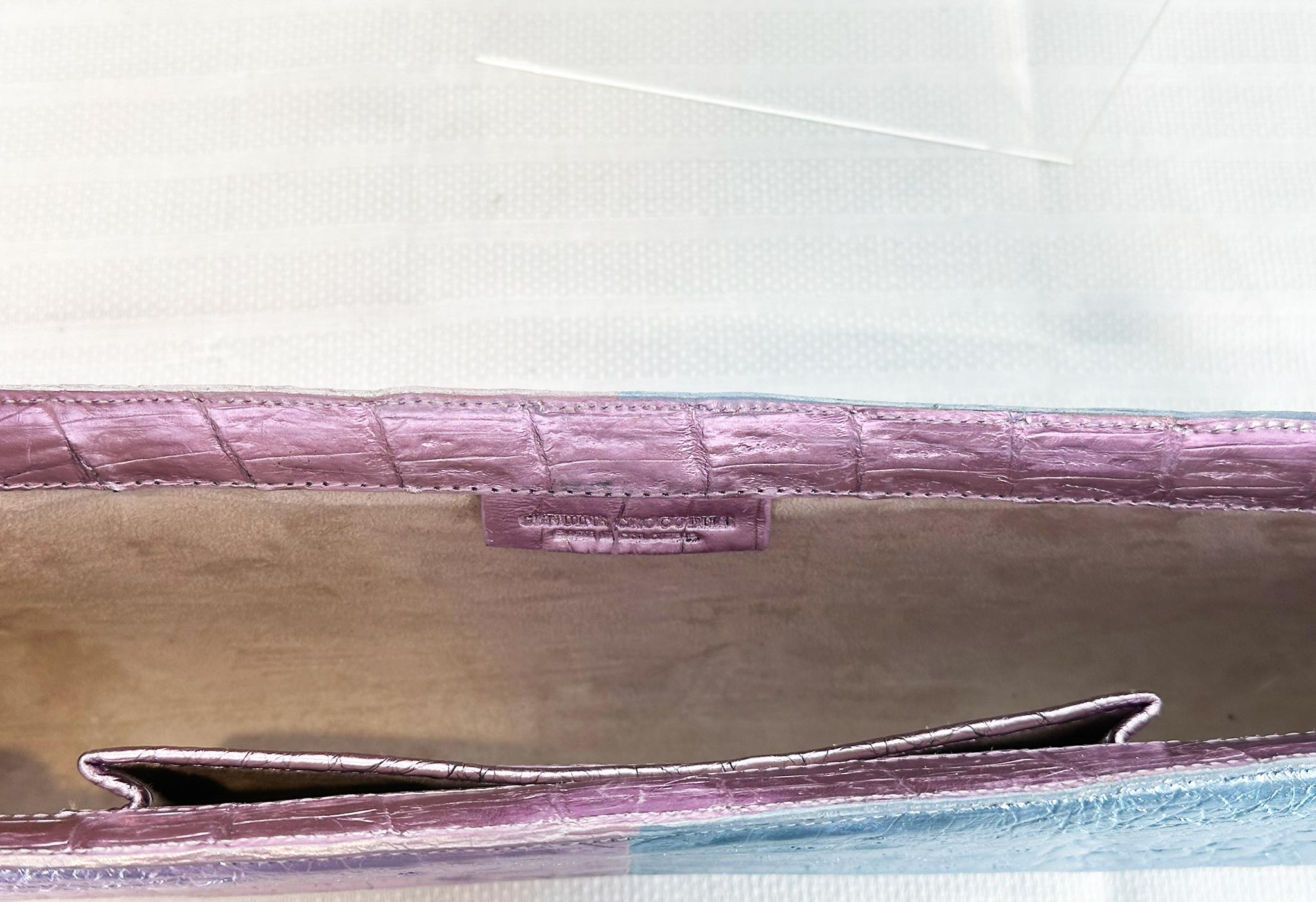 Nancy Gonzalez Sleek  Metallic Pink & Blue Crocodile Long Clutch Bag Hand Bag For Sale 7