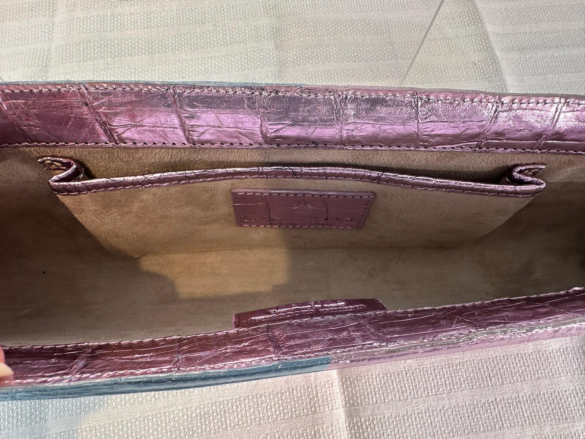 Nancy Gonzalez Sleek  Metallic Pink & Blue Crocodile Long Clutch Bag Hand Bag For Sale 4