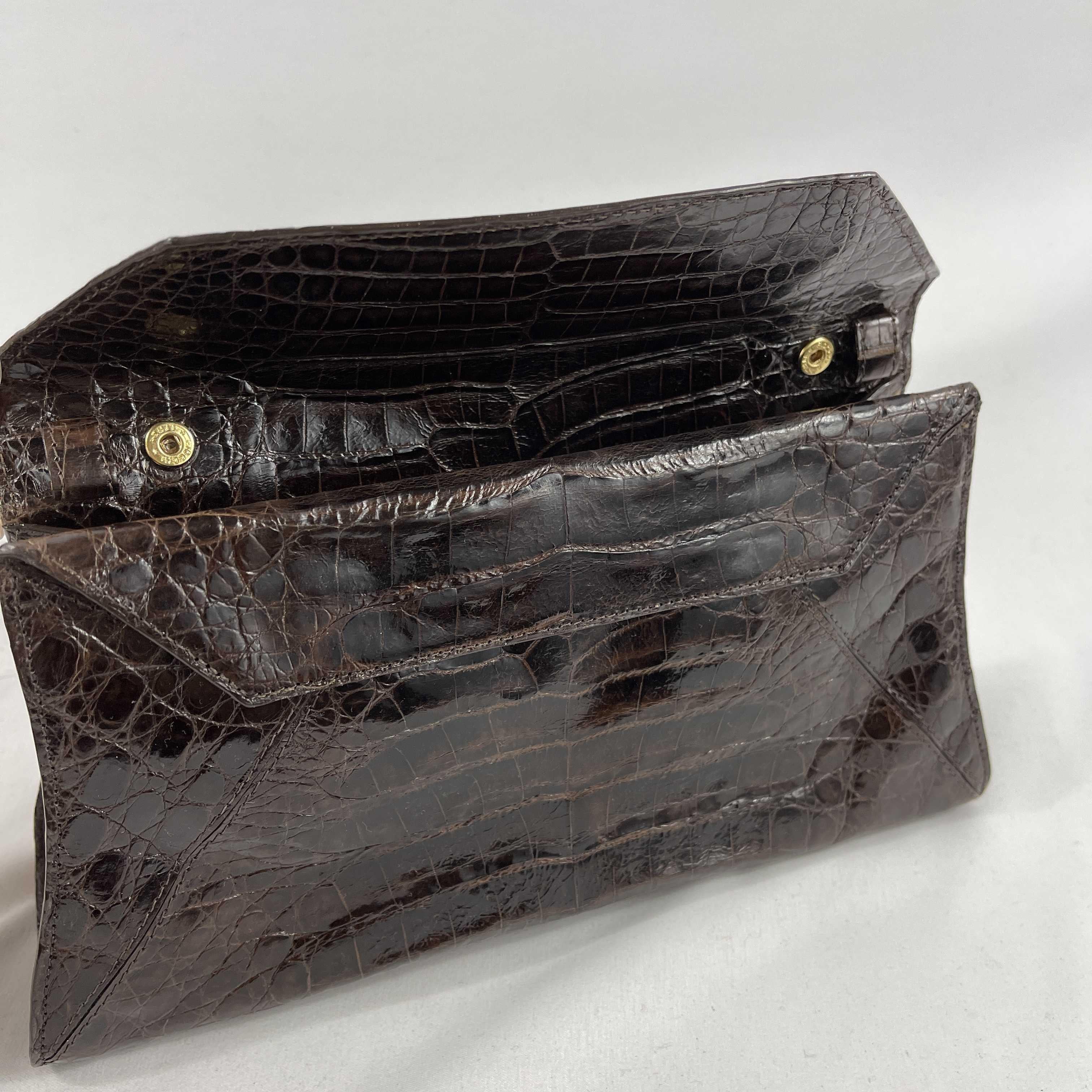 Nancy Gonzalez - Small Crocodile Trapezoid Brown Clutch Envelope Shoulder Bag 6