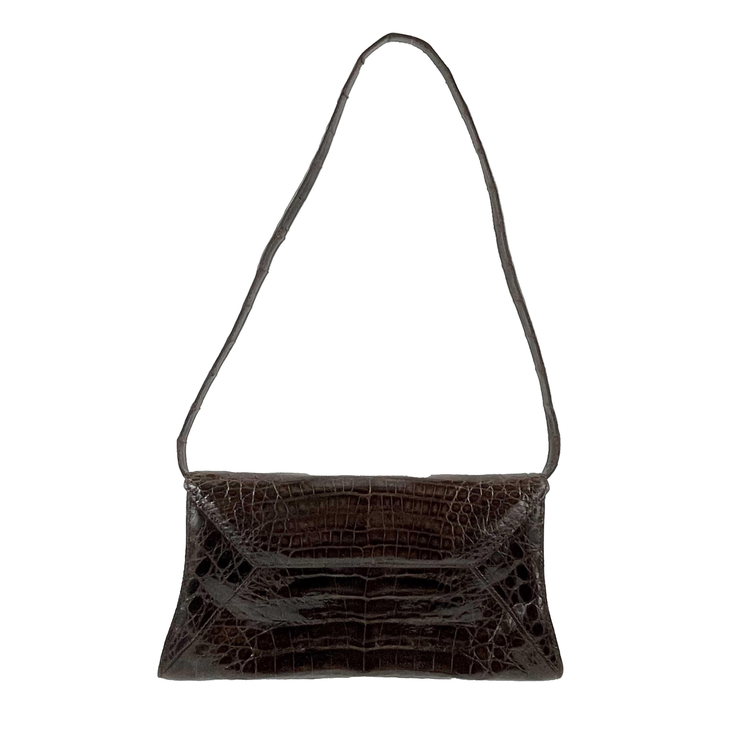 Women's Nancy Gonzalez - Small Crocodile Trapezoid Brown Clutch Envelope Shoulder Bag