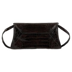 Nancy Gonzalez - Small Crocodile Trapezoid Brown Clutch Envelope Shoulder Bag