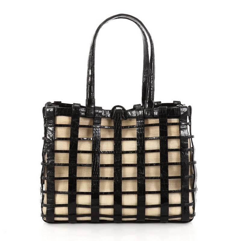 Nancy Gonzalez Toggle Tote Woven Crocodile Large In Good Condition In NY, NY