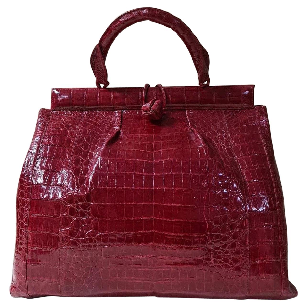 Shop Nancy Gonzalez Caroline Rose Cut-Out Crocodile Leather Top-Handle Bag