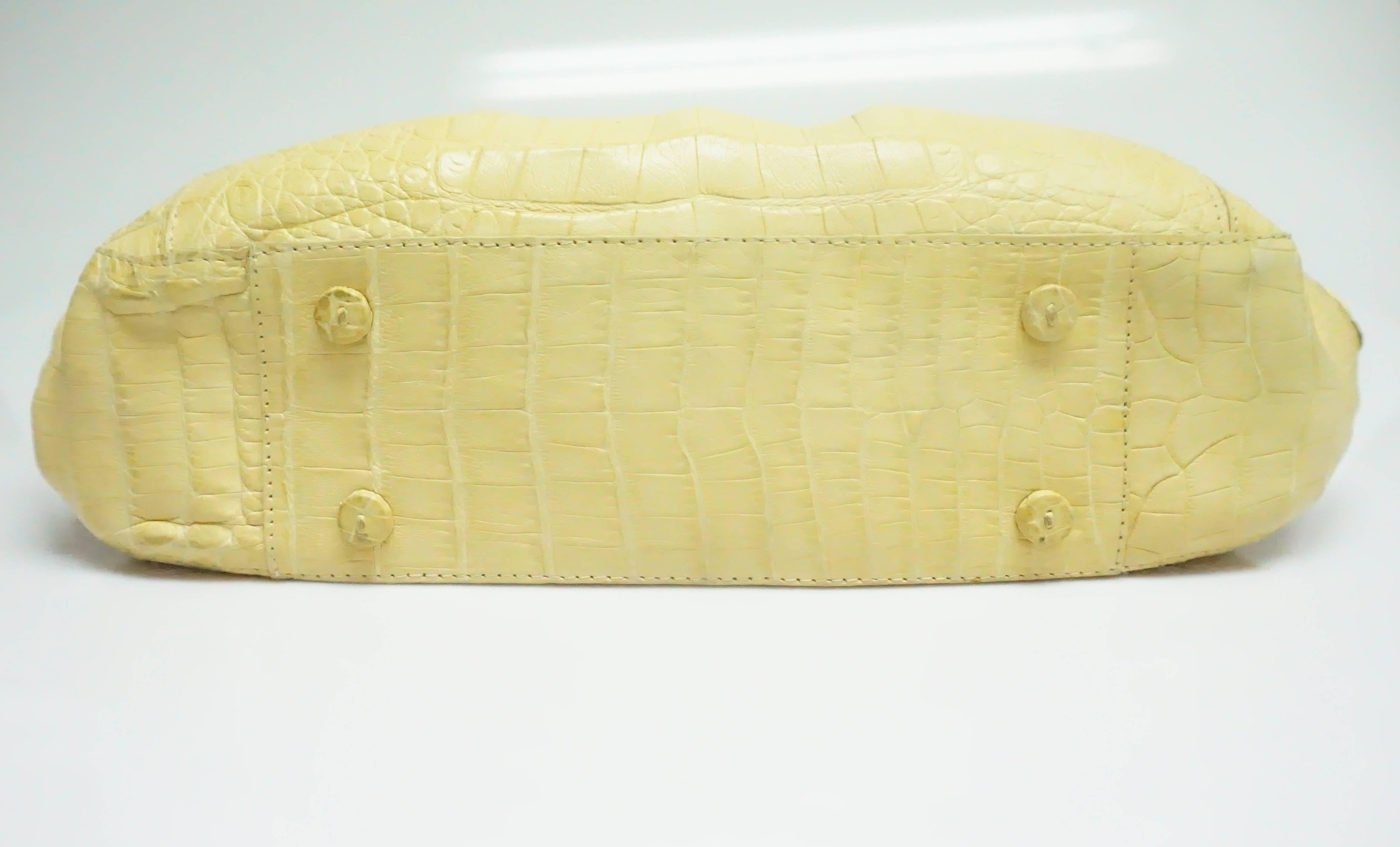 Beige Nancy Gonzalez Yellow Crocodile Shoulder Handbag