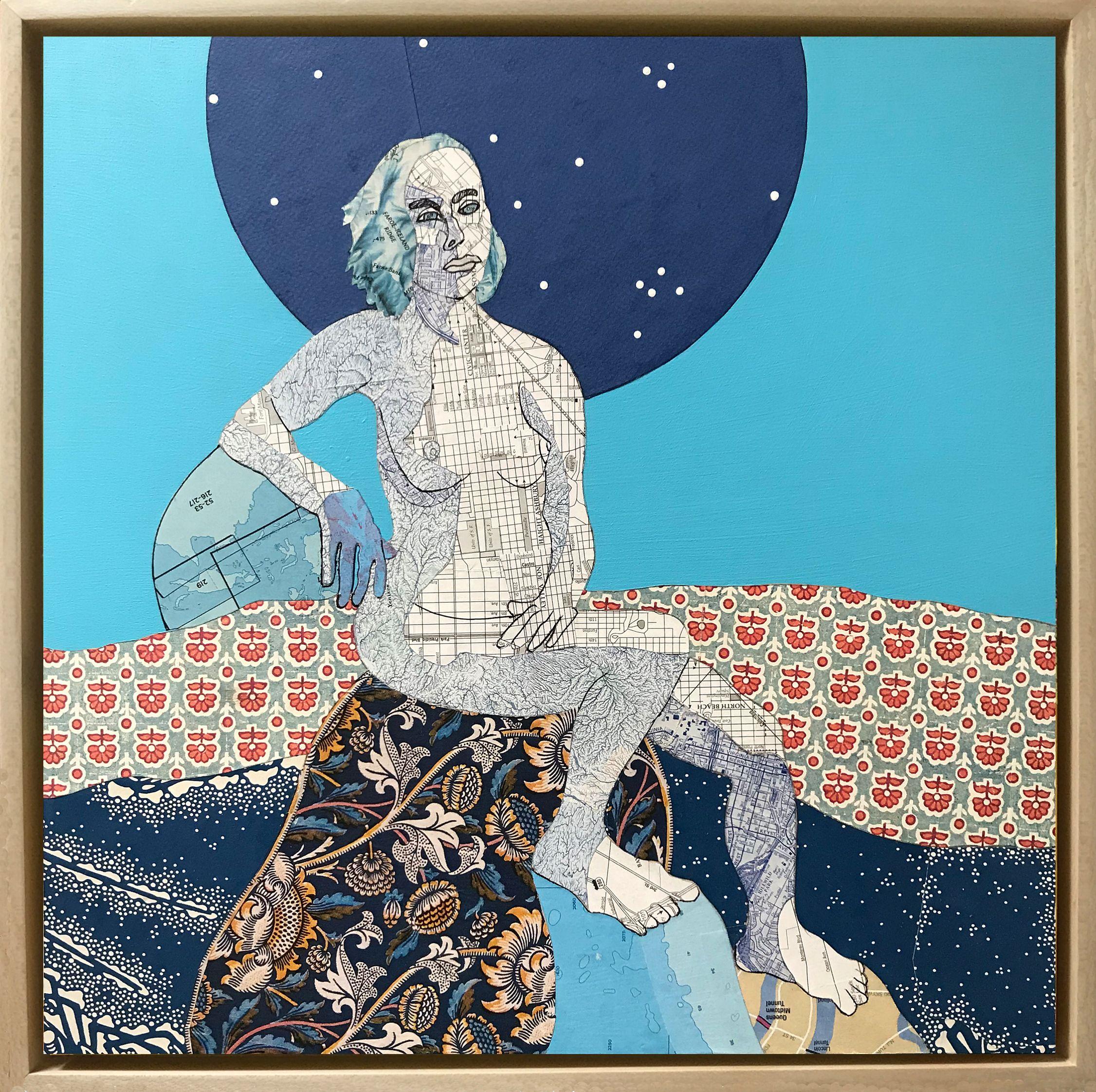 Blue Lady, Mixed Media on Wood Panel - Mixed Media Art by Nancy Goodman Lawrence