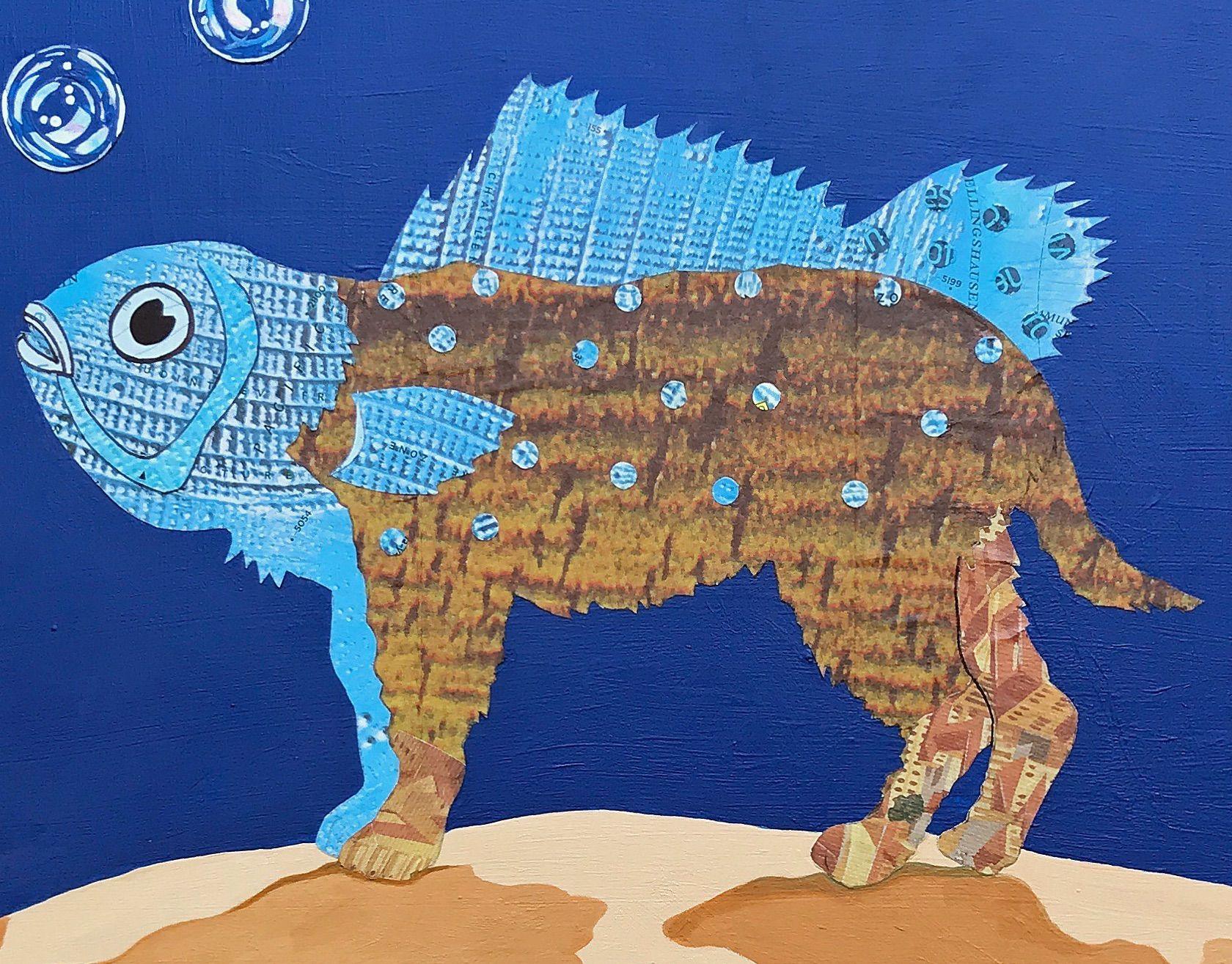Hybrids Make the Best Pets, Mixed Media on Wood Panel - Surrealist Mixed Media Art by Nancy Goodman Lawrence