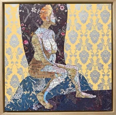 Woman in Repose, Mixed Media on Wood Panel