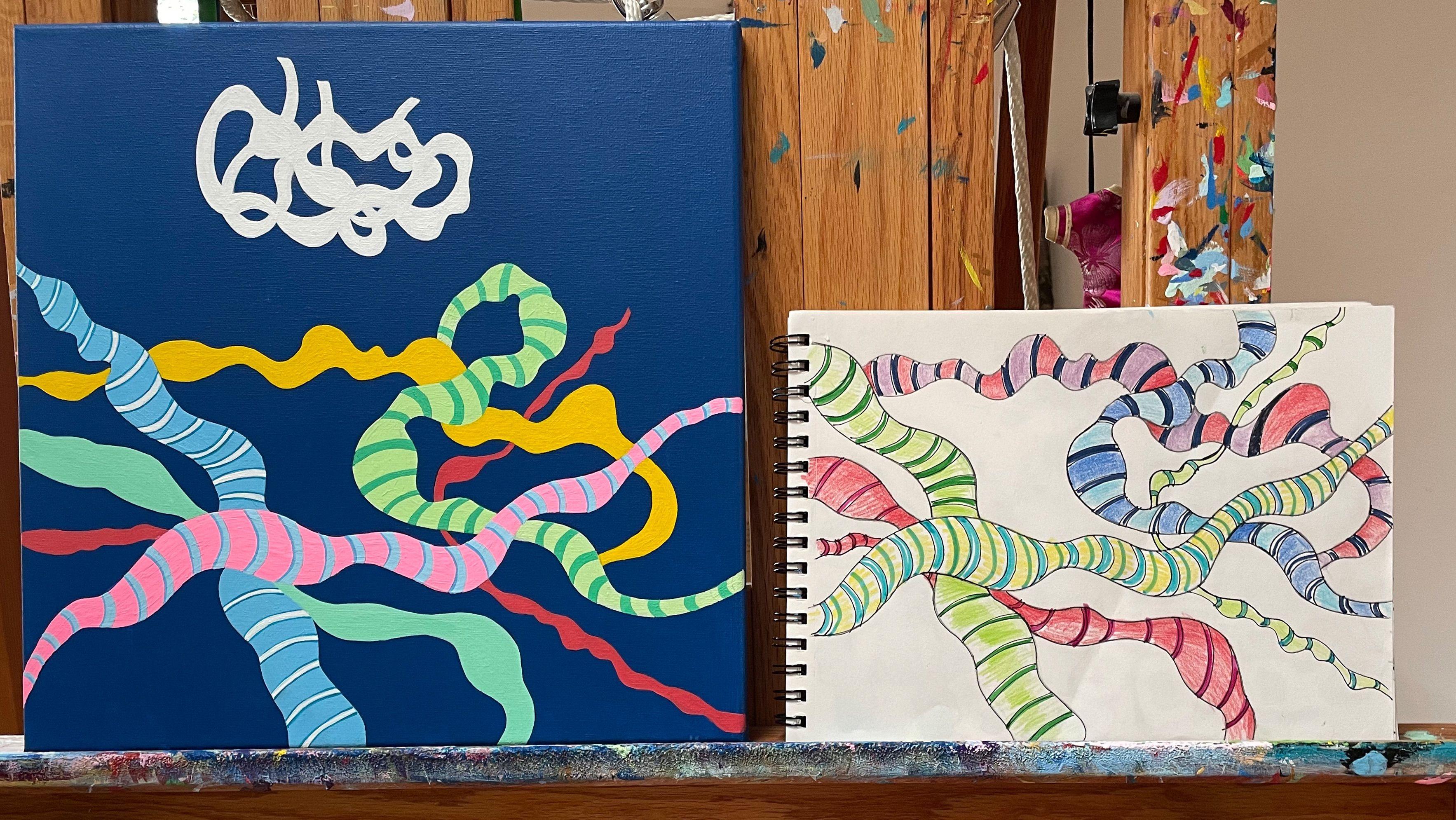 Tangled, Pittura, Acrilico su tela - Painting di Nancy Goodman Lawrence