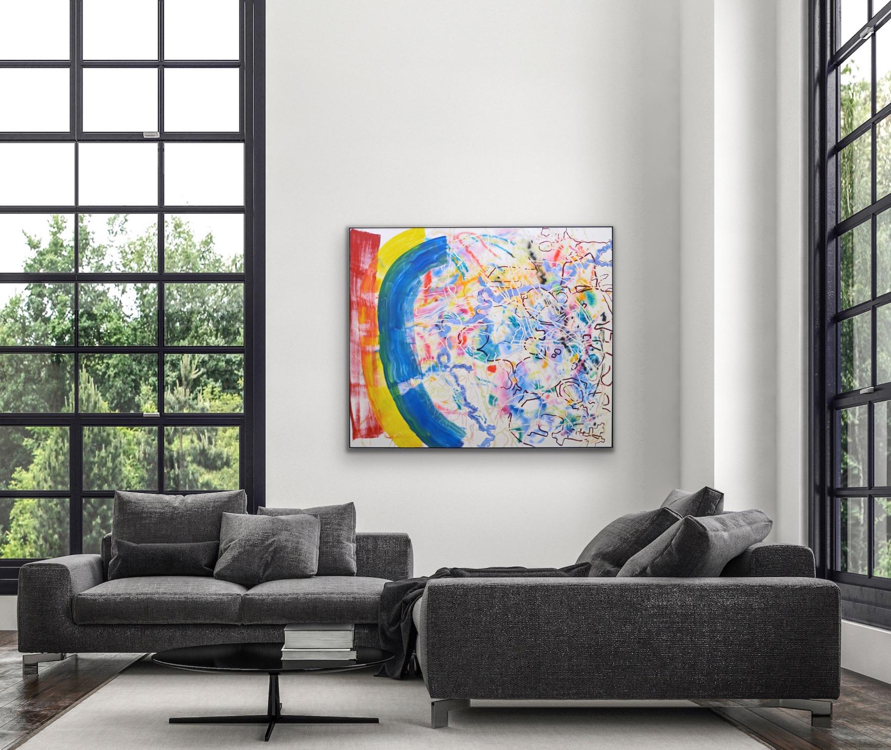 « RBY », 1980, huile/toile - Grande huile/toile abstraite très colorée jaune rouge bleu vert blanc en vente 6