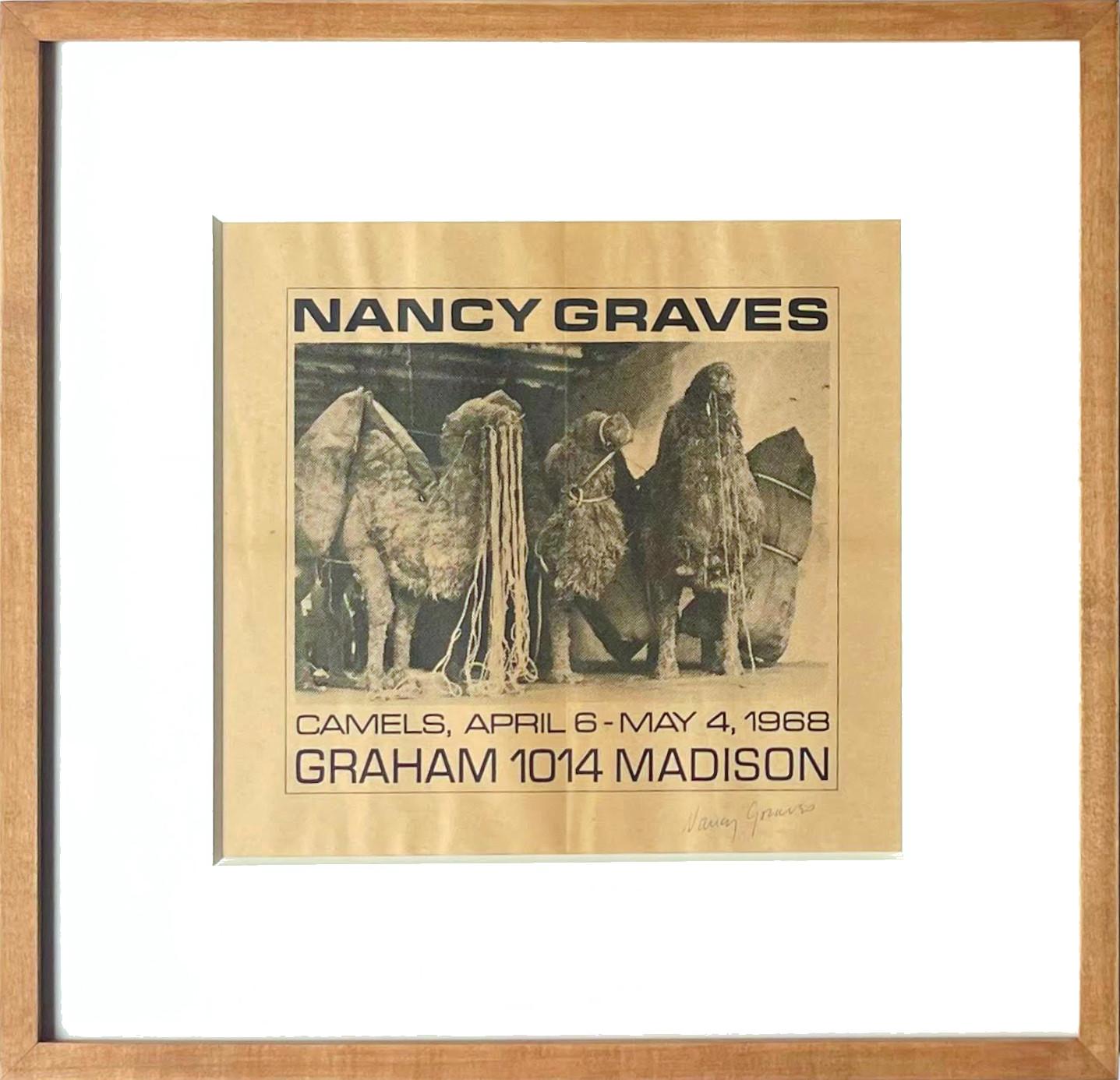 Nancy Graves
Original Graham Gallery poster (hand signed by Nancy Graves), 1968
Extremely rare vintage offset lithograph poster (hand signed by Nancy Graves)
hand signed by Nancy Graves in pencil on the front
Frame included: held in museum quality