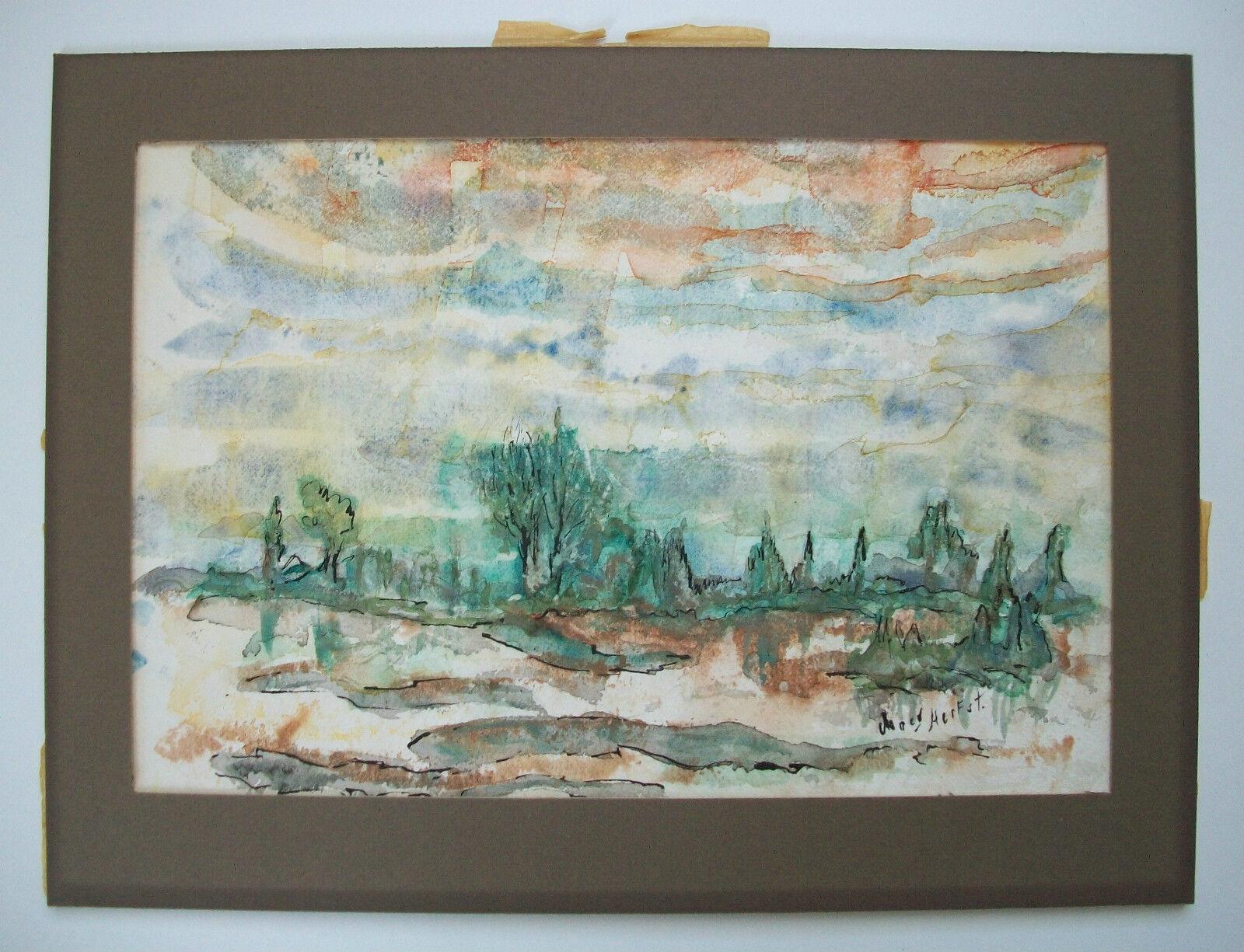 NANCY HERFST – Expressionistisches Aquarellgemälde – signiert – Kanada – um 1977 (Handbemalt) im Angebot