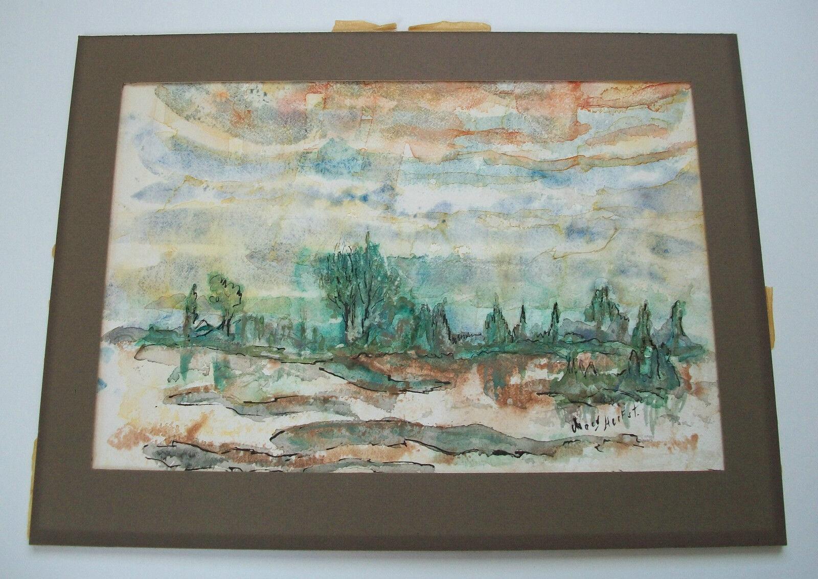 NANCY HERFST – Expressionistisches Aquarellgemälde – signiert – Kanada – um 1977 im Zustand „Gut“ im Angebot in Chatham, ON