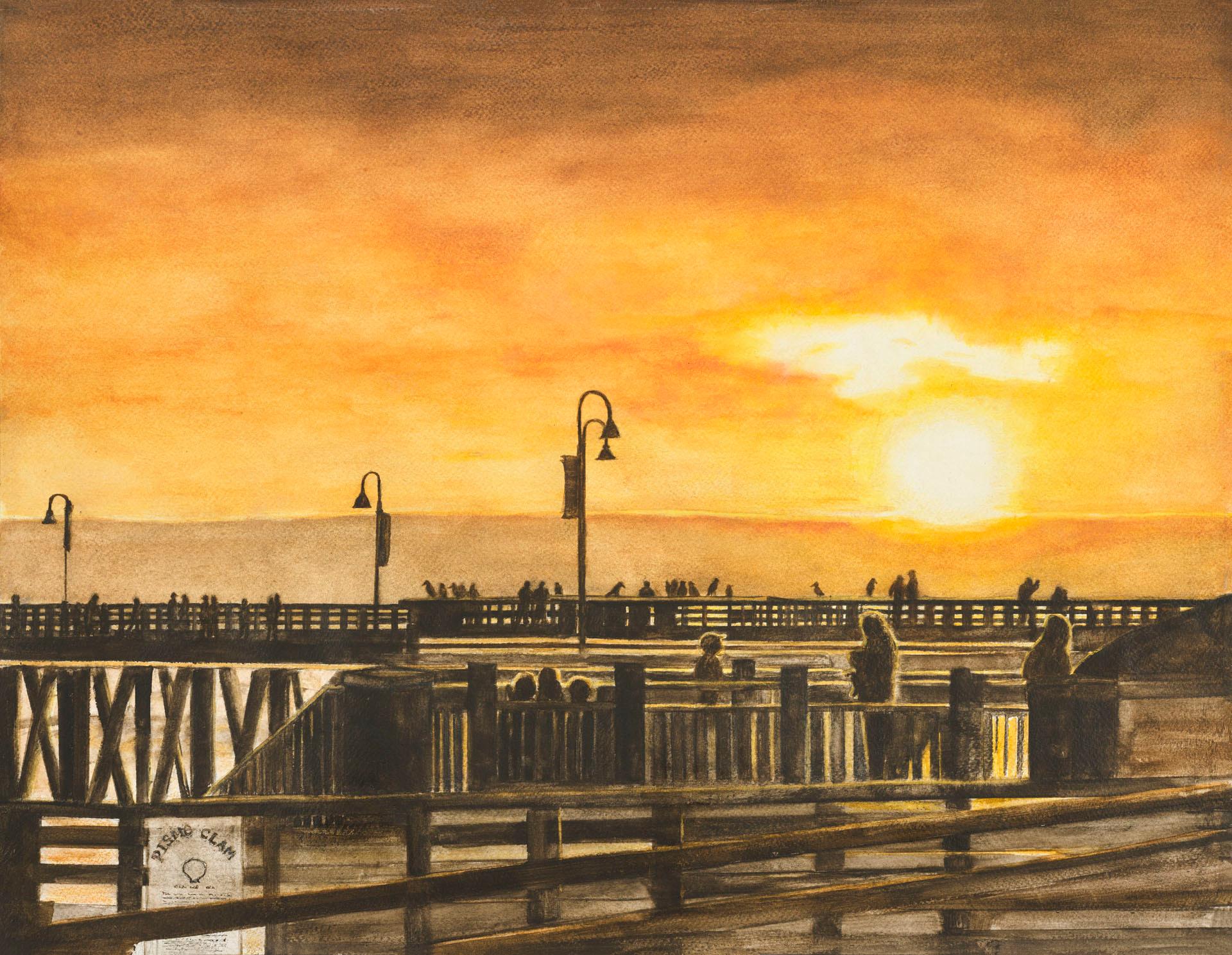 Nancy Holleran Landscape Painting - Pismo Pier at Sunset