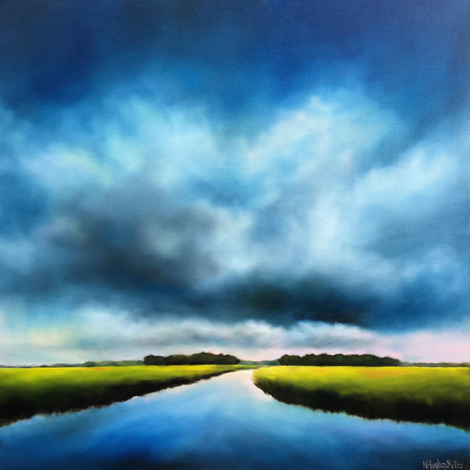 Blue Clouds Marsh, Oil Painting - Art by Nancy Hughes Miller