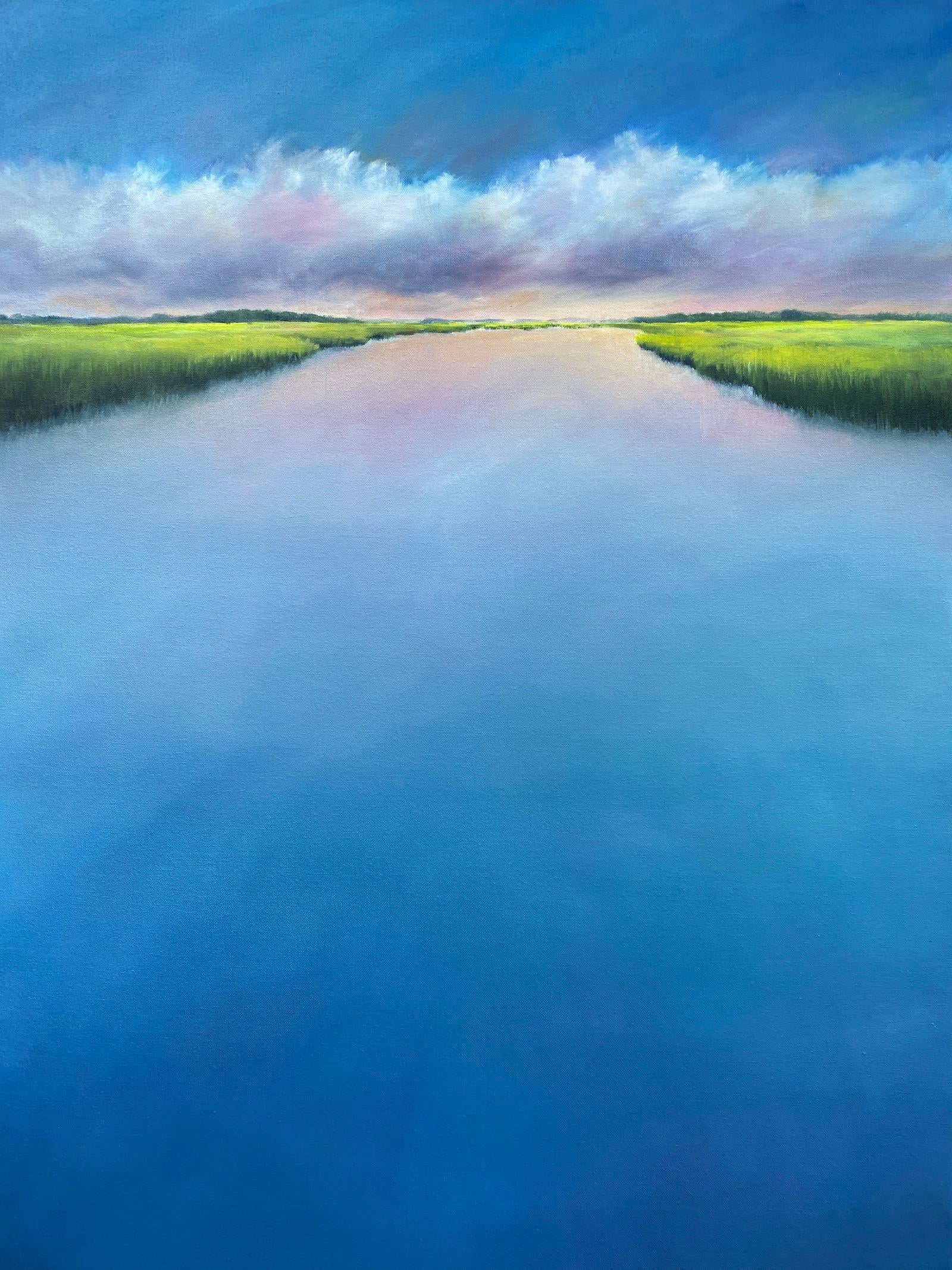 Nancy Hughes Miller Landscape Painting - Marsh Creek Clouds, Oil Painting