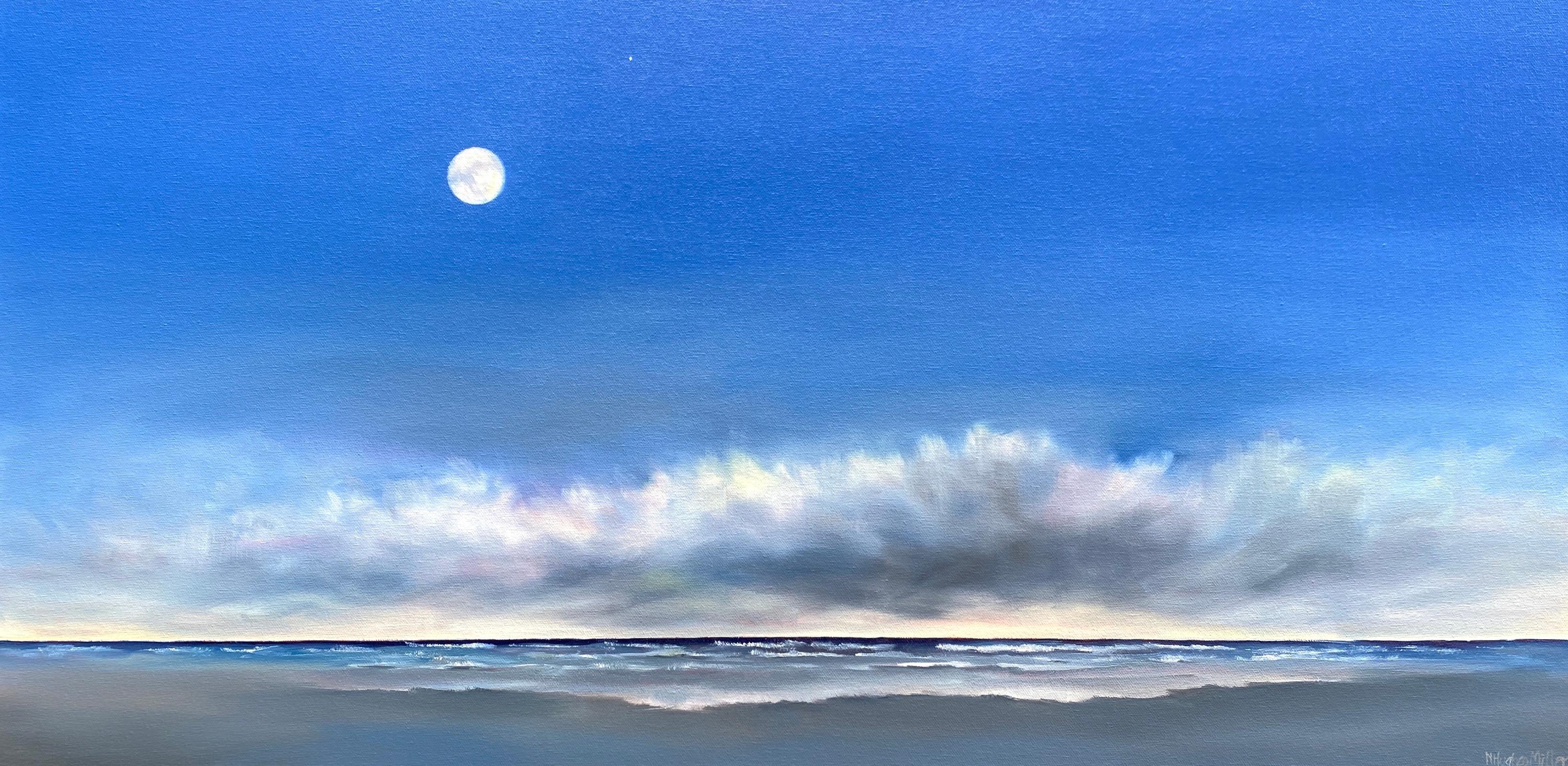 Moonlight Beach Clouds, Oil Painting - Art by Nancy Hughes Miller