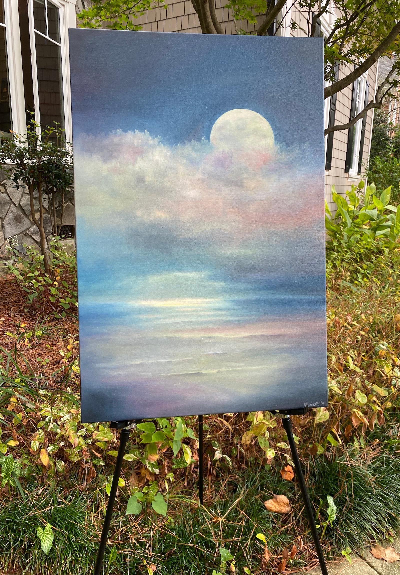 Moonlit Sea, Oil Painting - American Realist Art by Nancy Hughes Miller