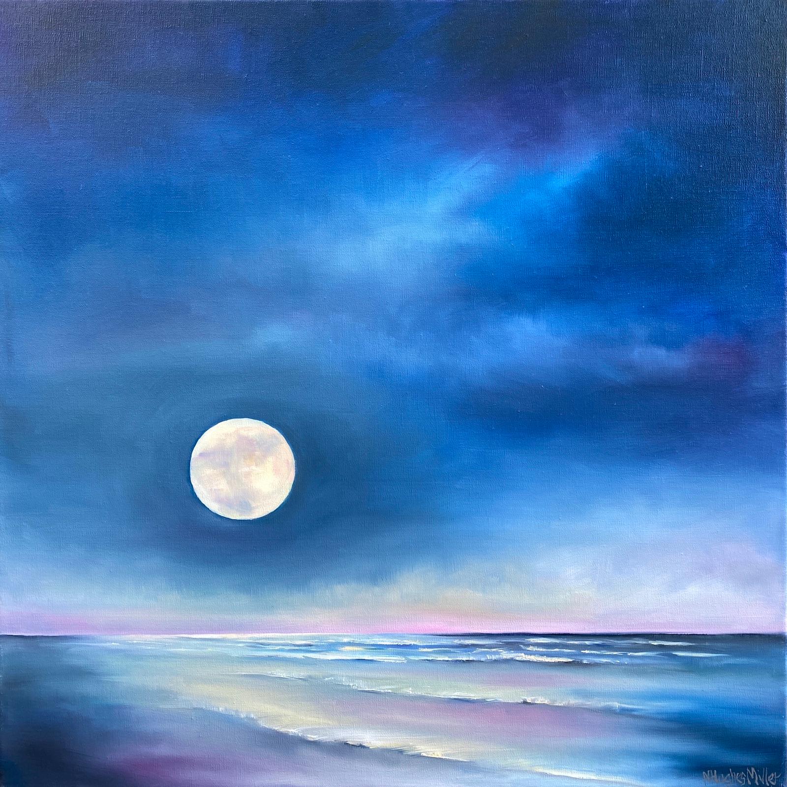 Nancy Hughes Miller Landscape Painting - Moonrise Ocean, Oil Painting