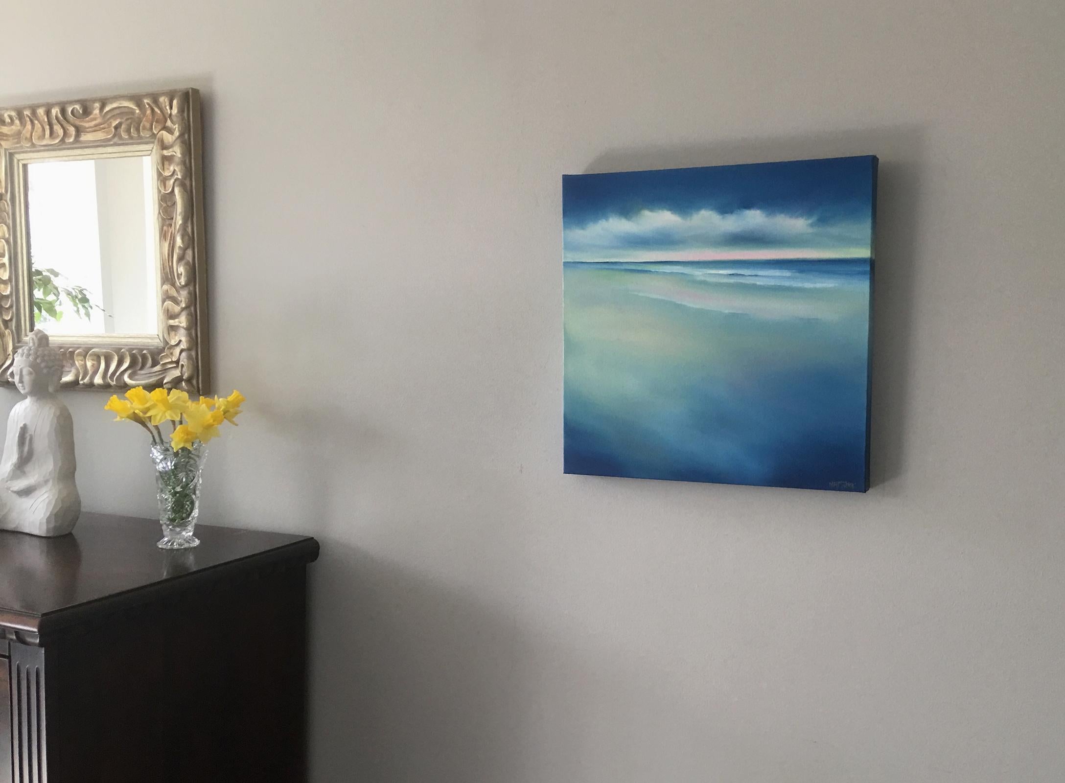 <p>Artist Comments<br>Number two of my Seaside Blues series. The clouds and sky create a moody atmosphere in my modern take on a seascape. I am inspired by the light on the horizon hinting at the start or end of a good day.</p><p>About the