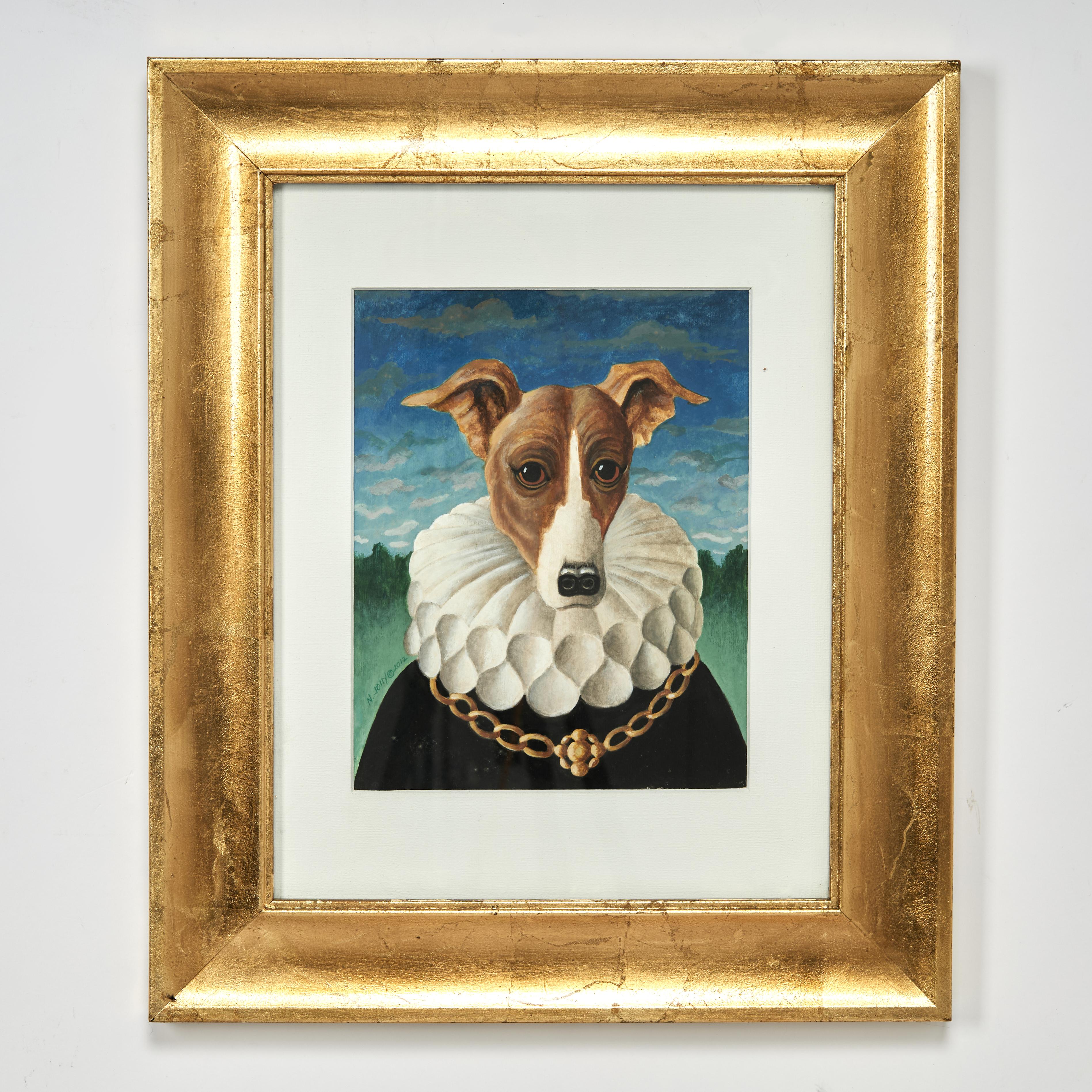Satz von sechs Gemälden von Hunden in menschlicher Kleidung von Nancy Jolly im Angebot 10
