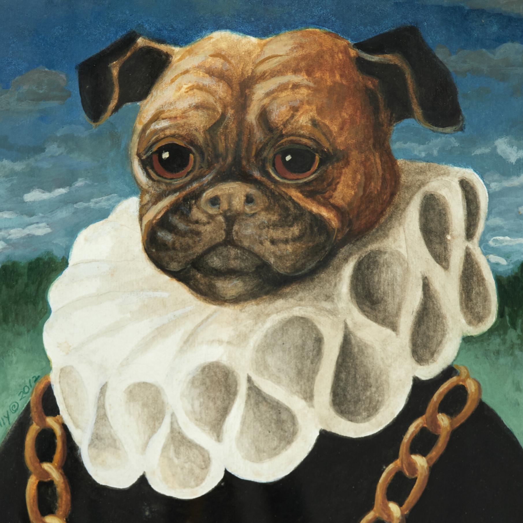 Satz von sechs Gemälden von Hunden in menschlicher Kleidung von Nancy Jolly im Angebot 14