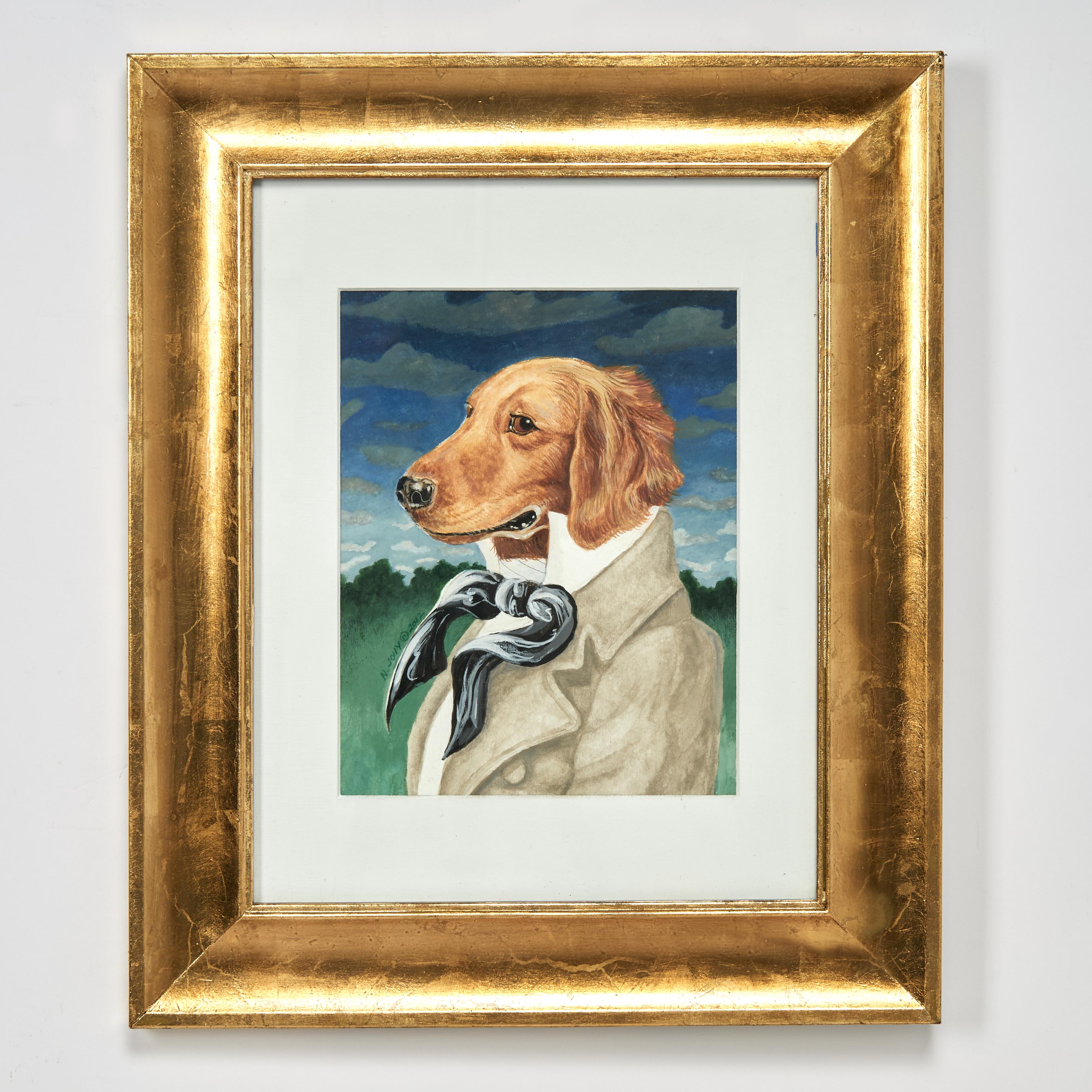 Satz von sechs Gemälden von Hunden in menschlicher Kleidung von Nancy Jolly im Angebot 1