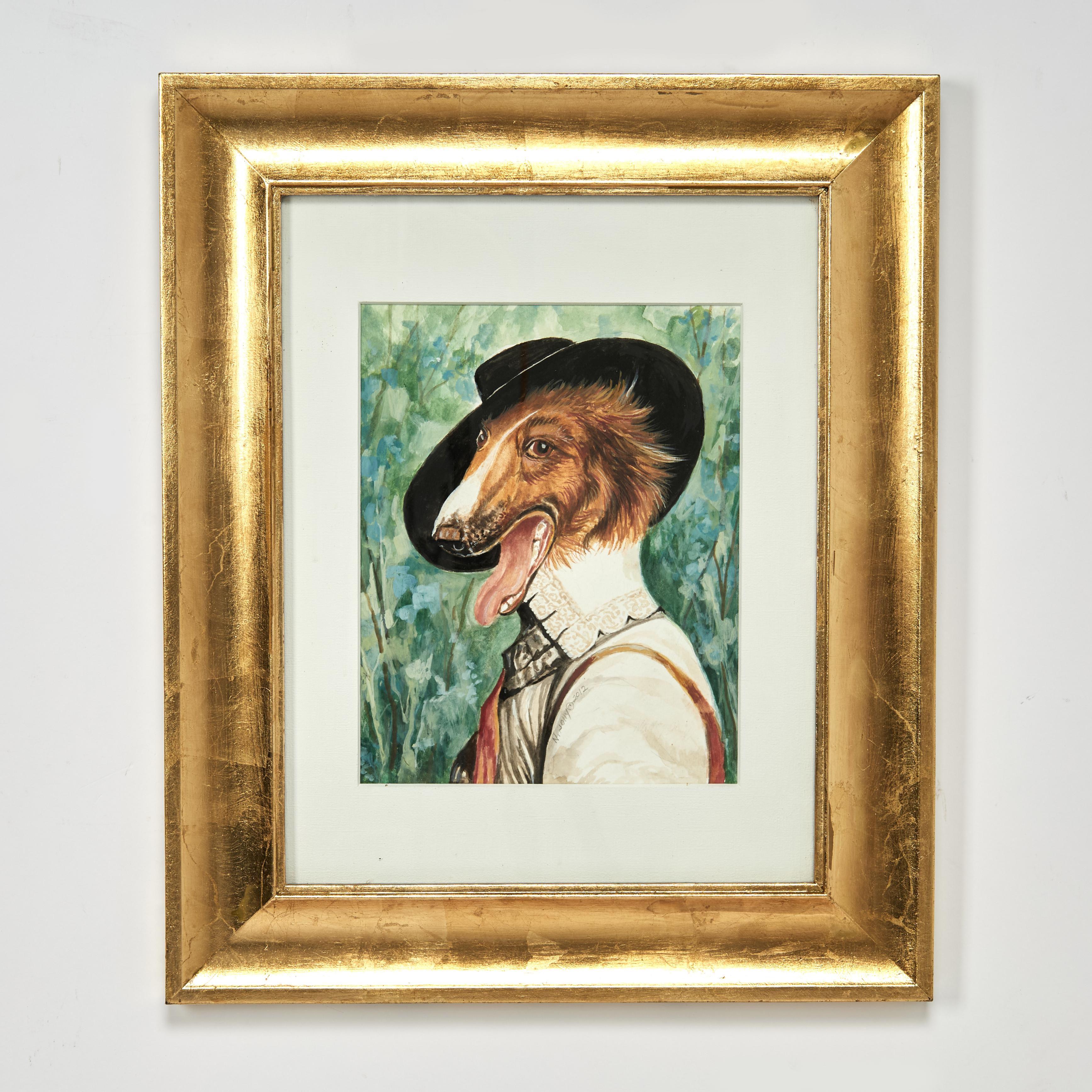 Satz von sechs Gemälden von Hunden in menschlicher Kleidung von Nancy Jolly im Angebot 19