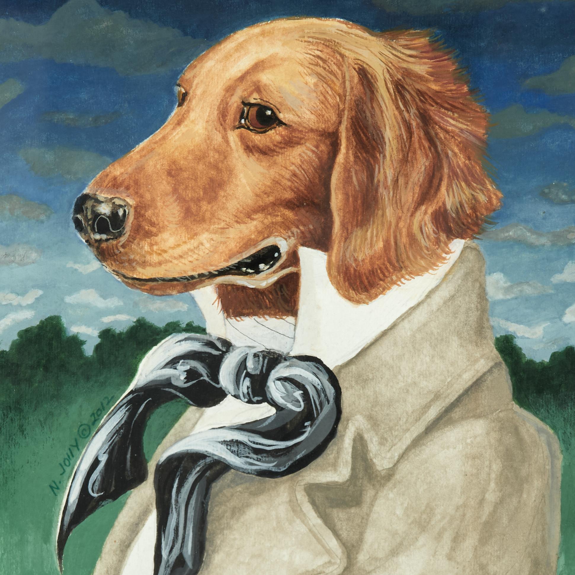Satz von sechs Gemälden von Hunden in menschlicher Kleidung von Nancy Jolly im Angebot 4
