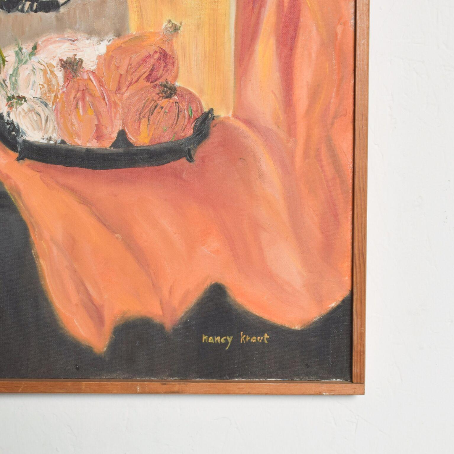 American 1980s Nancy Krout Oil on Canvas Modern Art Panel Still Life Painting 