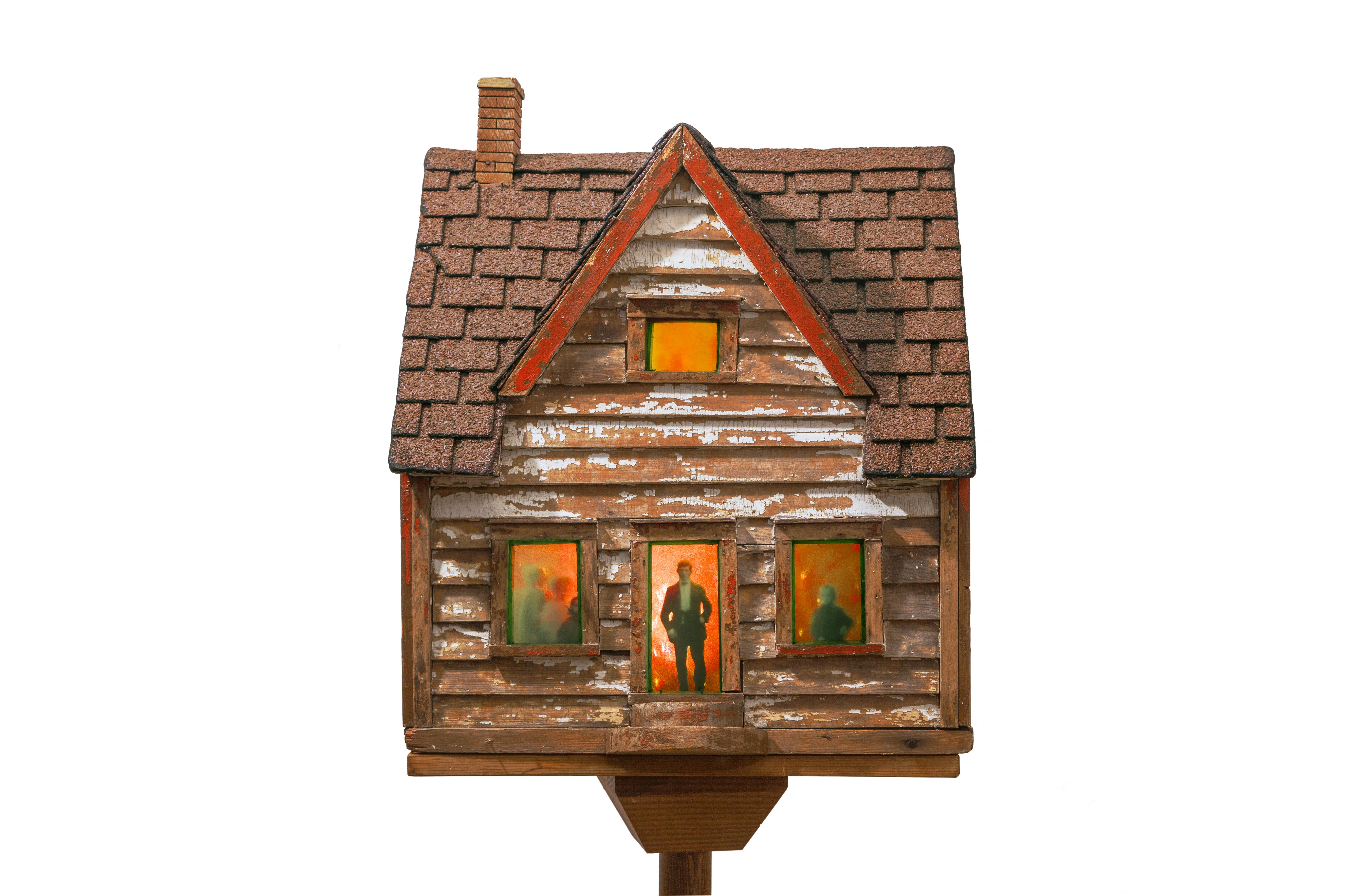 Antique architectural model, acrylic, and photographs with external light source.

Artist statement: 
