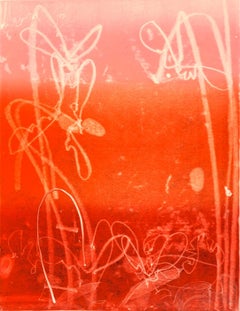 "In The Red Dawn One",  abstract landscape print, layered red, pink, orange.