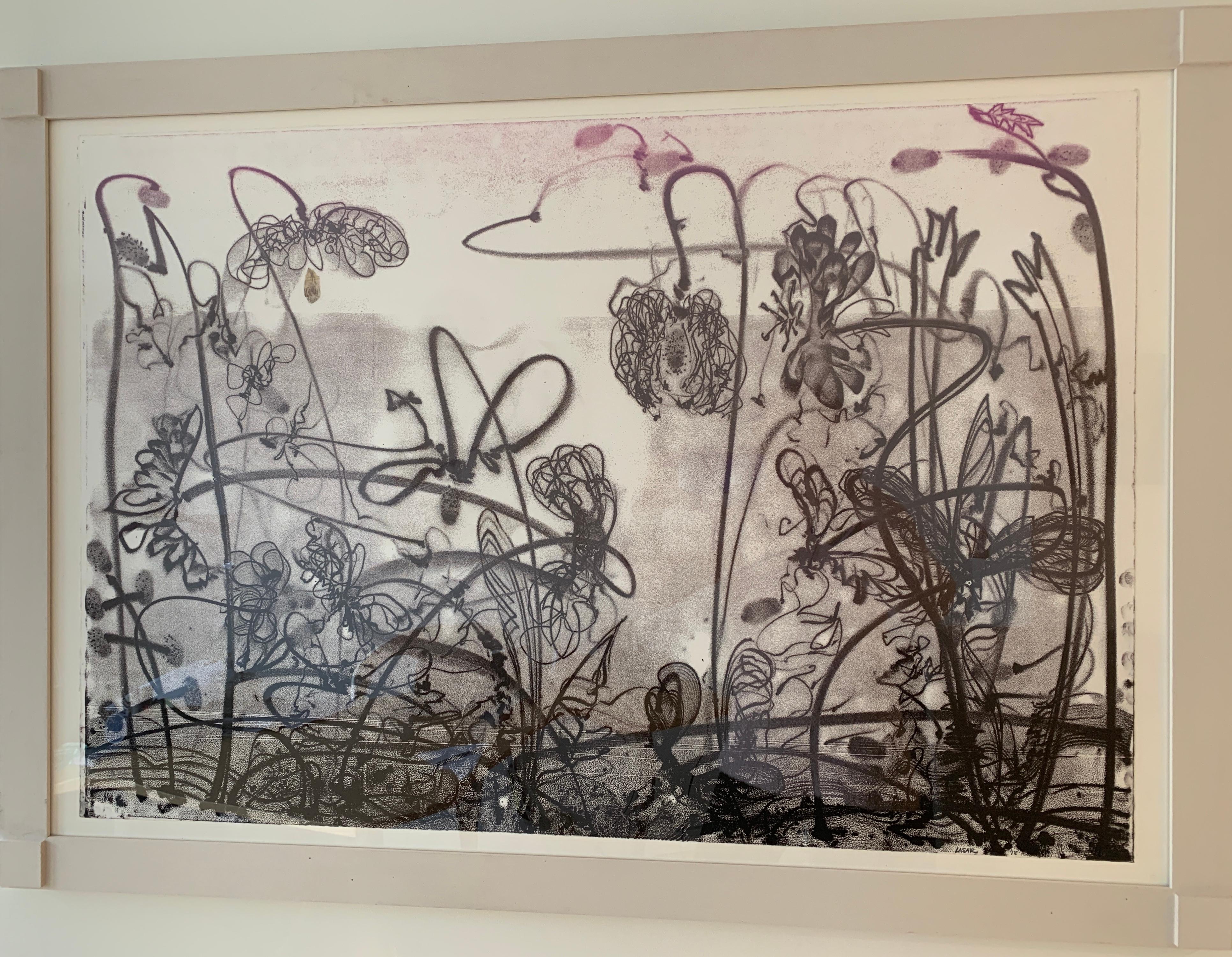 Reaching Raspberry - Gray Landscape Print by Nancy Lasar