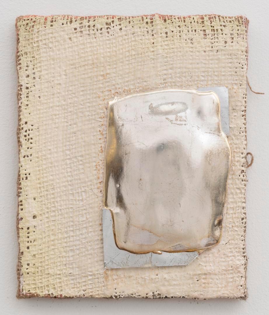 Nancy Lorenz Abstract Painting - Silver Leaf Glass Pigment Burlap