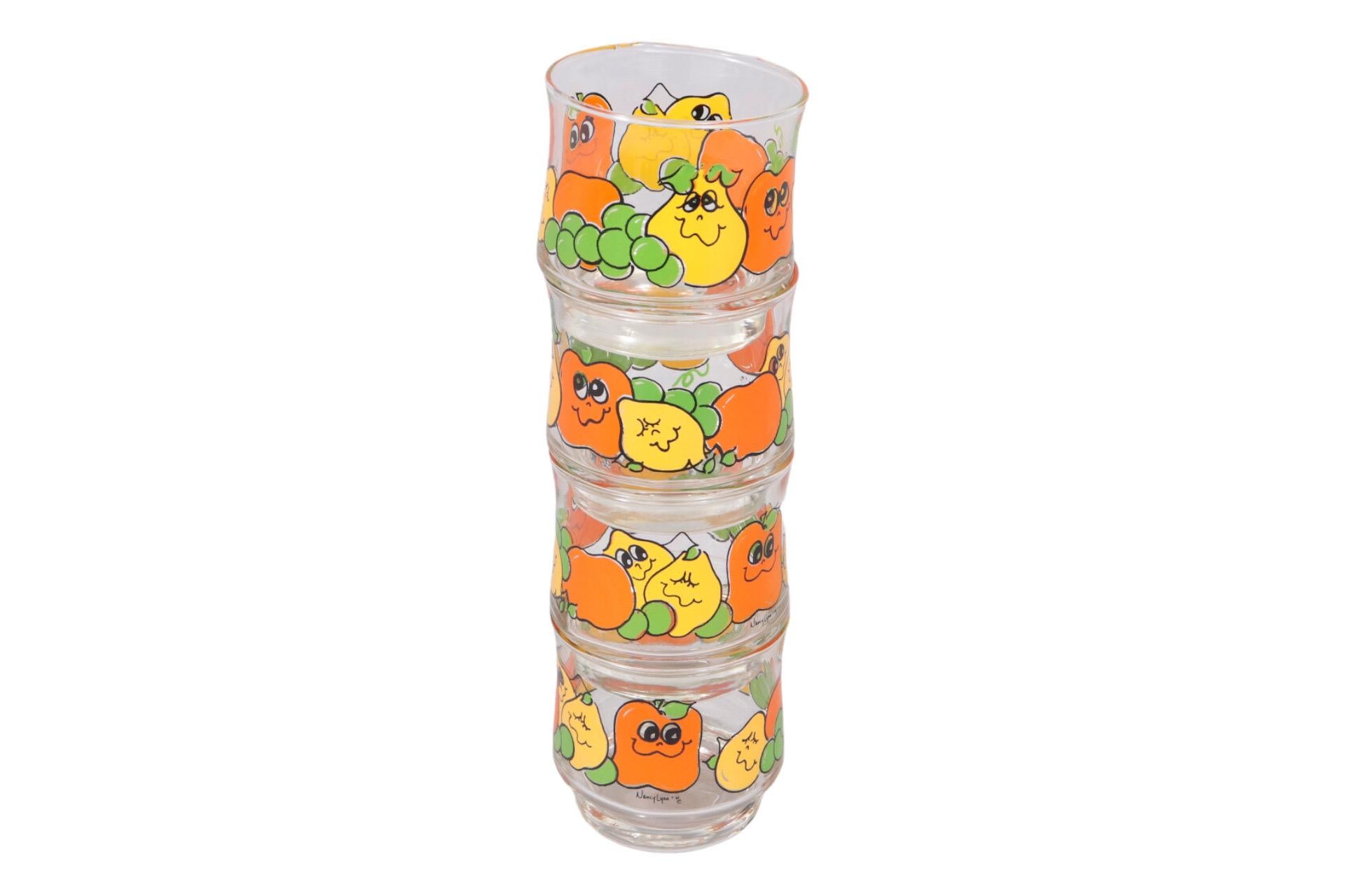 American Nancy Lynn Cartoon Fruit Glasses, Set of 4 For Sale