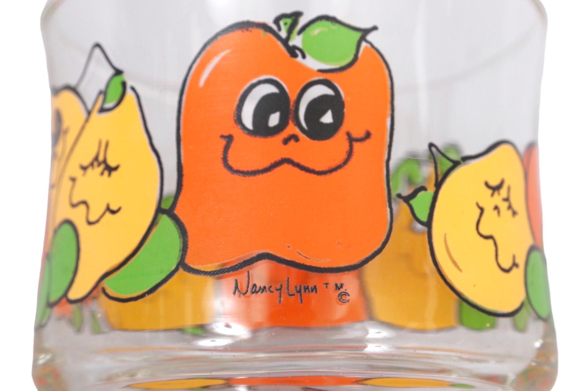 Nancy Lynn Cartoon Fruit Glasses, Set of 4 In Good Condition For Sale In Bradenton, FL