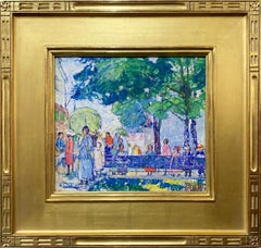 Park Benches, American Impressionist Townscape by "Philadelphia Ten" Painter 