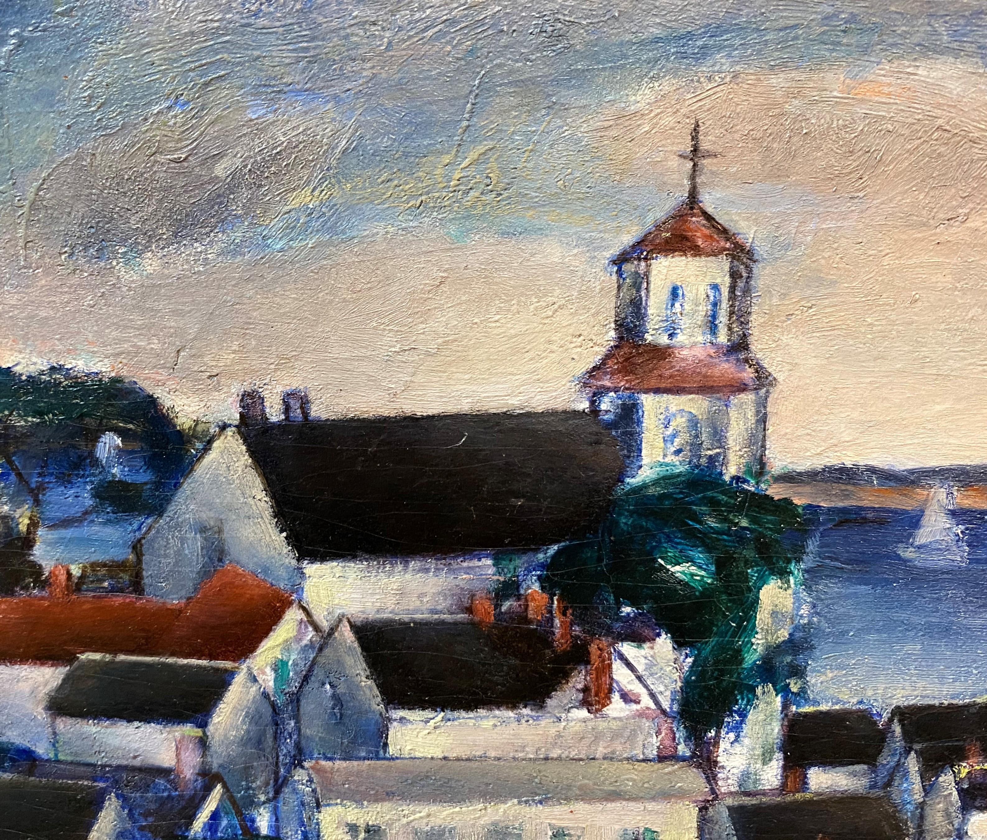 La tour de l'église - Impressionnisme américain Painting par Nancy Maybin Ferguson