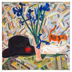 Nancy Mitchnick Signed Postmodern Still Life Oil Painting on Canvas Framed 1980