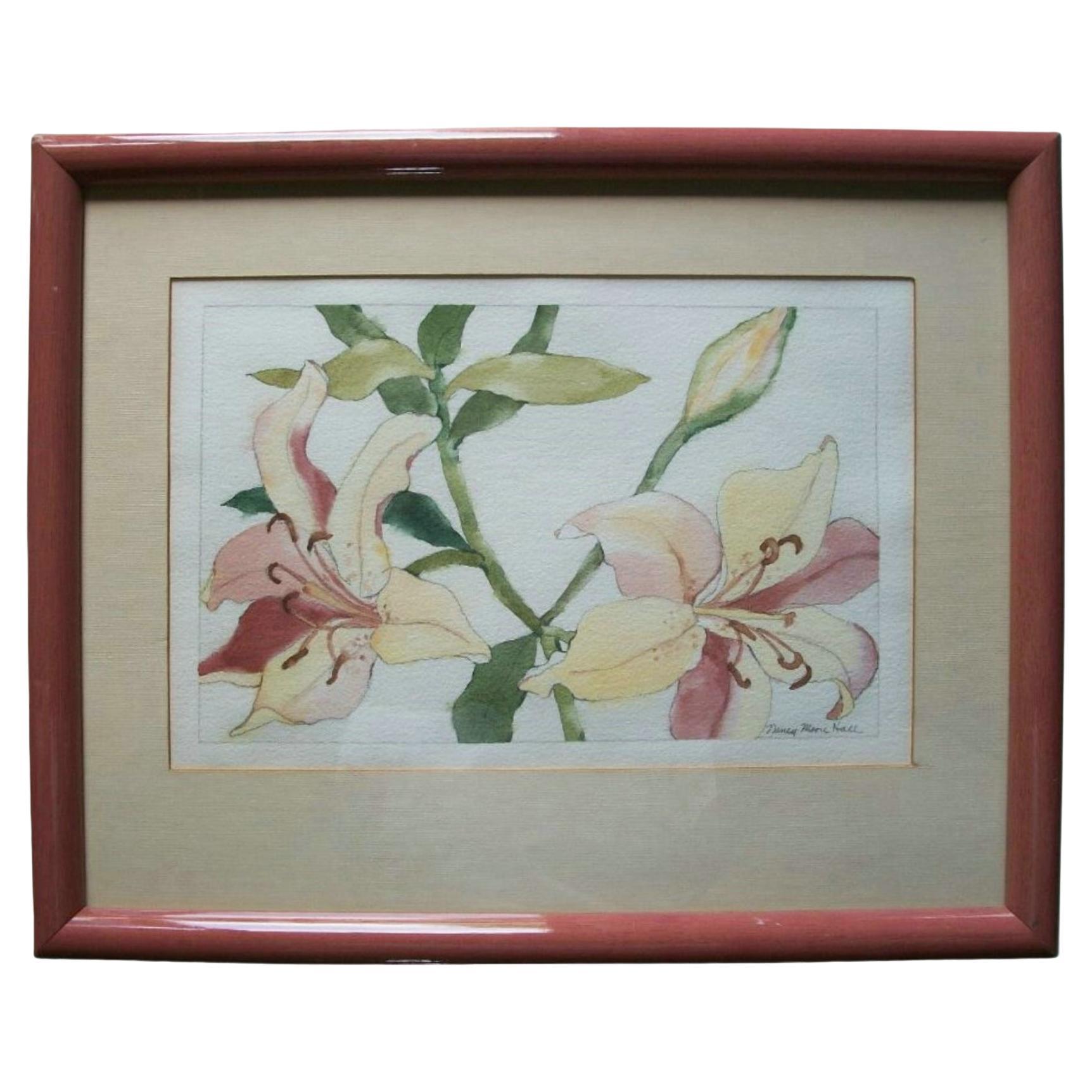 NANCY MOORE HALL - Botanical Watercolor Painting over Graphite - Circa 1980's