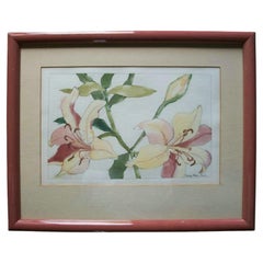 Vintage NANCY MOORE HALL - Botanical Watercolor Painting over Graphite - Circa 1980's