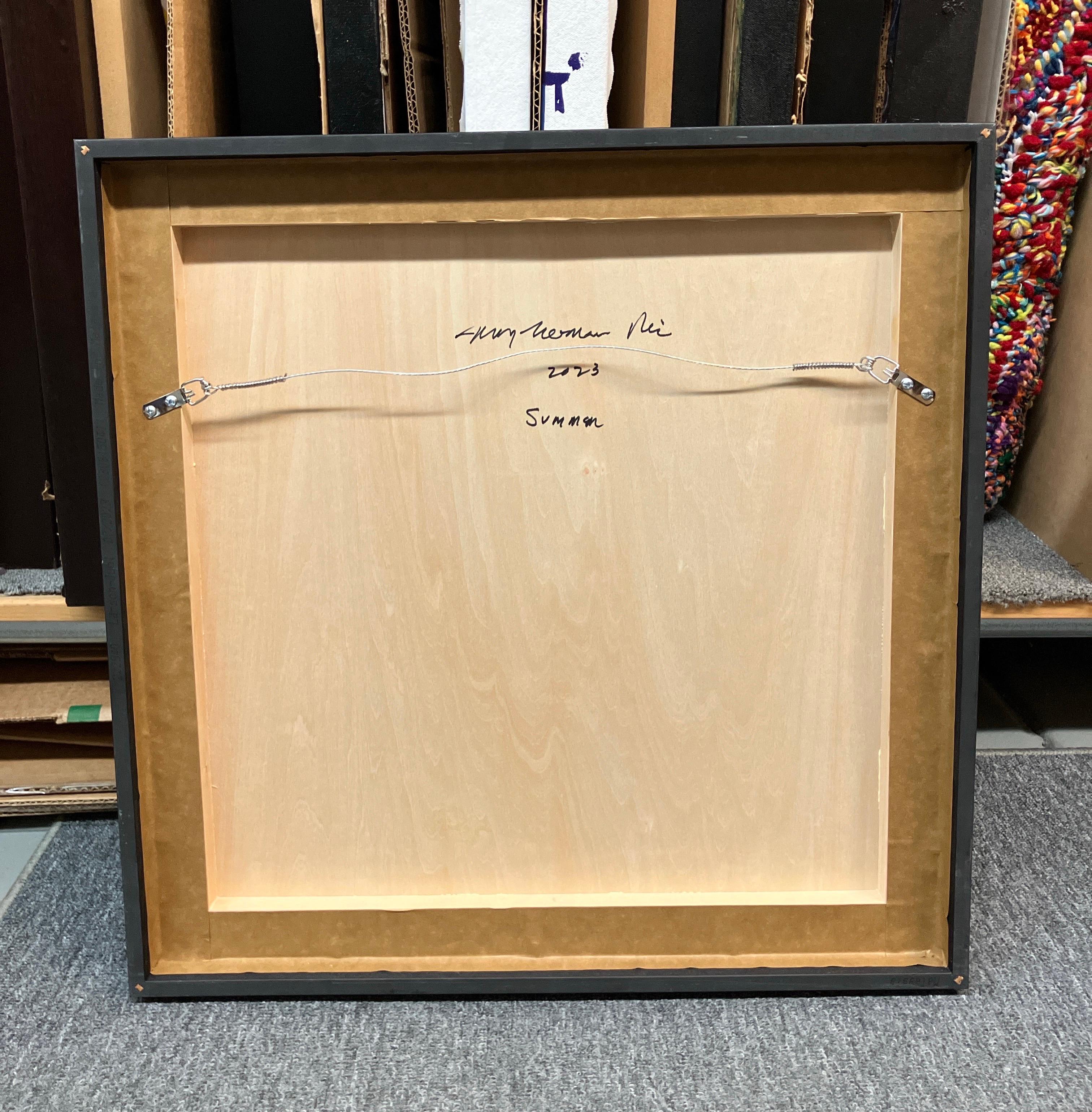 Peinture à l'huile géométrique contemporaine, encadrée, toile montée sur panneau en vente 2