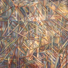 Contemporary Geometric Oil Painting, Framed, Canvas Mounted on Panel