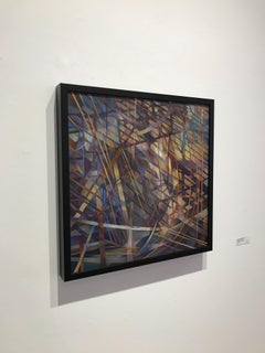 Contemporary Oil Painting, Geometric Abstraction, Framed Canvas Mounted on Board