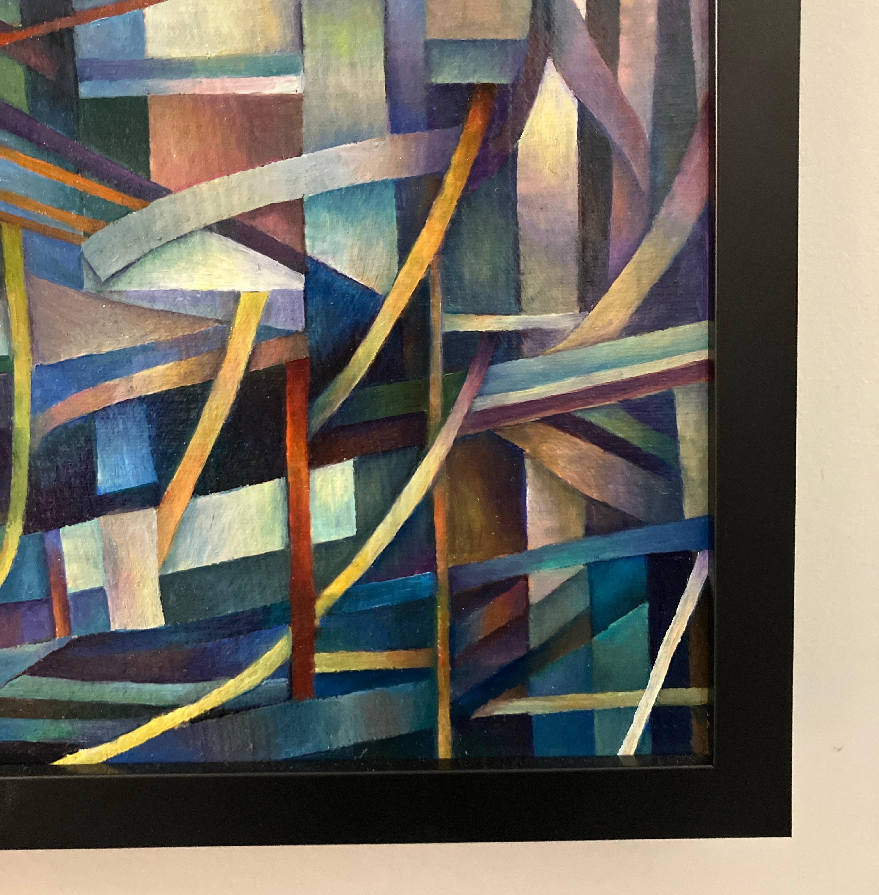 Peinture à l'huile contemporaine sur toile, montée sur panneau, encadrée, architecture en vente 1