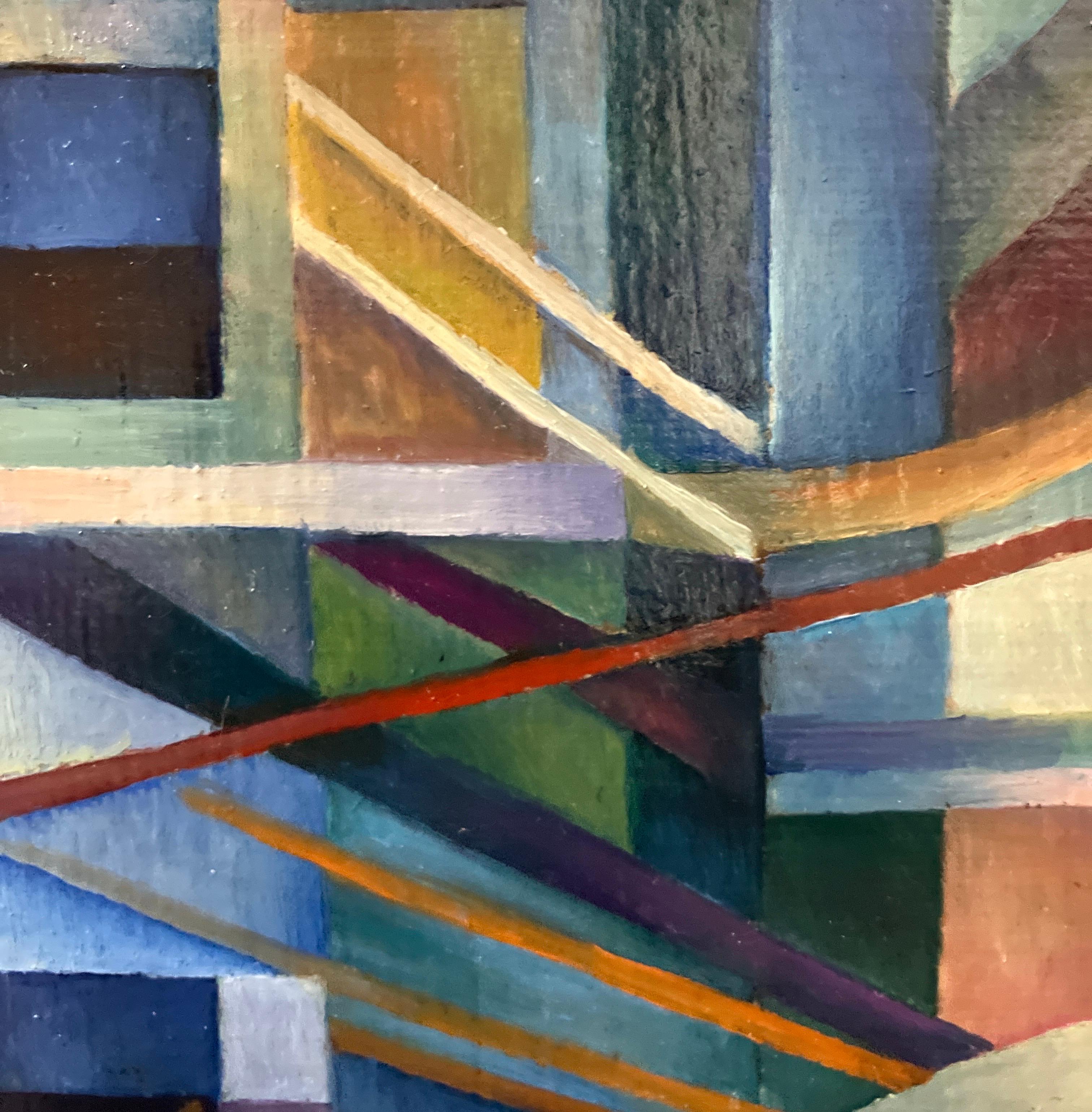 Peinture à l'huile contemporaine sur toile, montée sur panneau, encadrée, architecture en vente 2