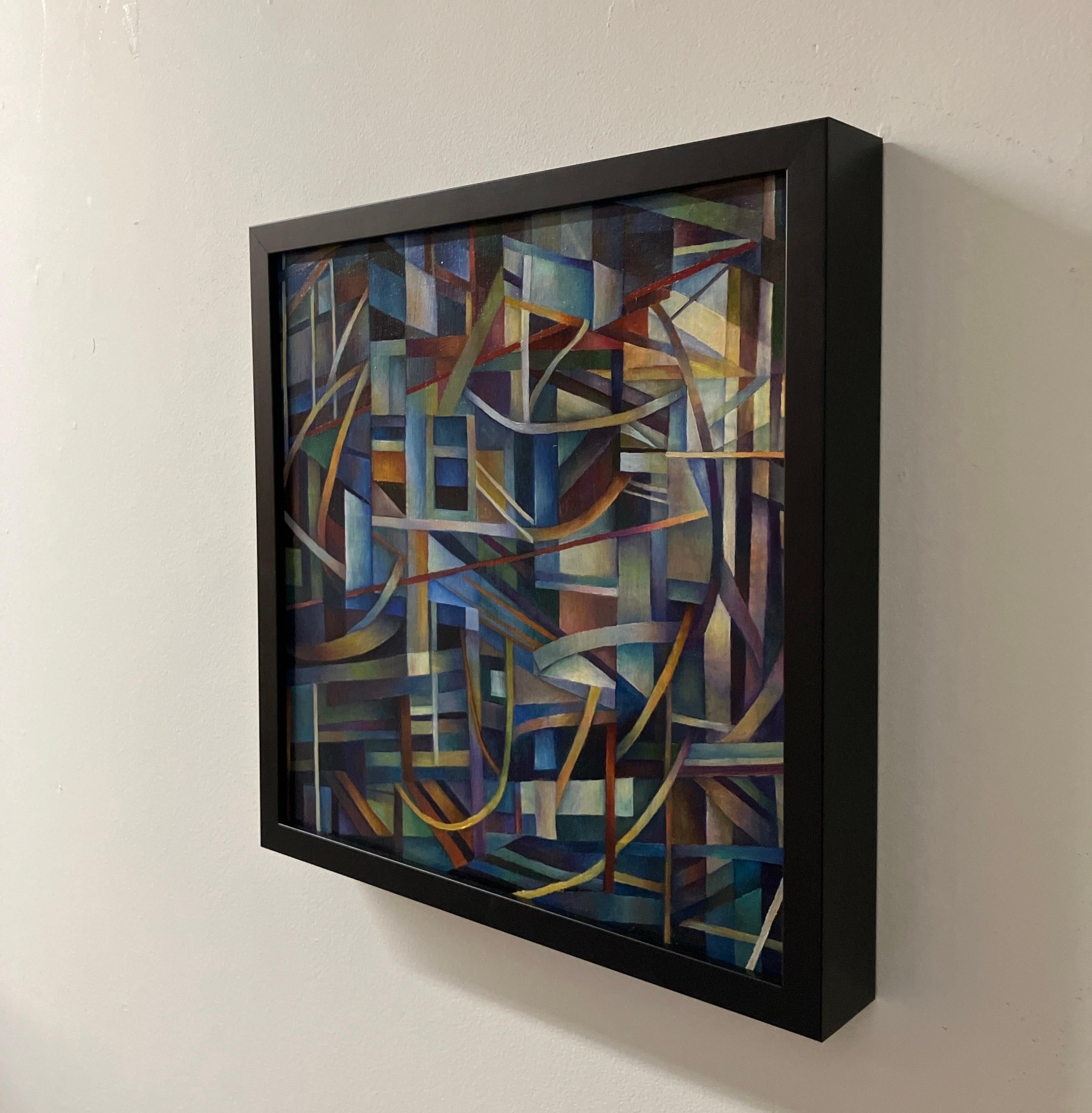 Peinture à l'huile contemporaine sur toile, montée sur panneau, encadrée, architecture en vente 3